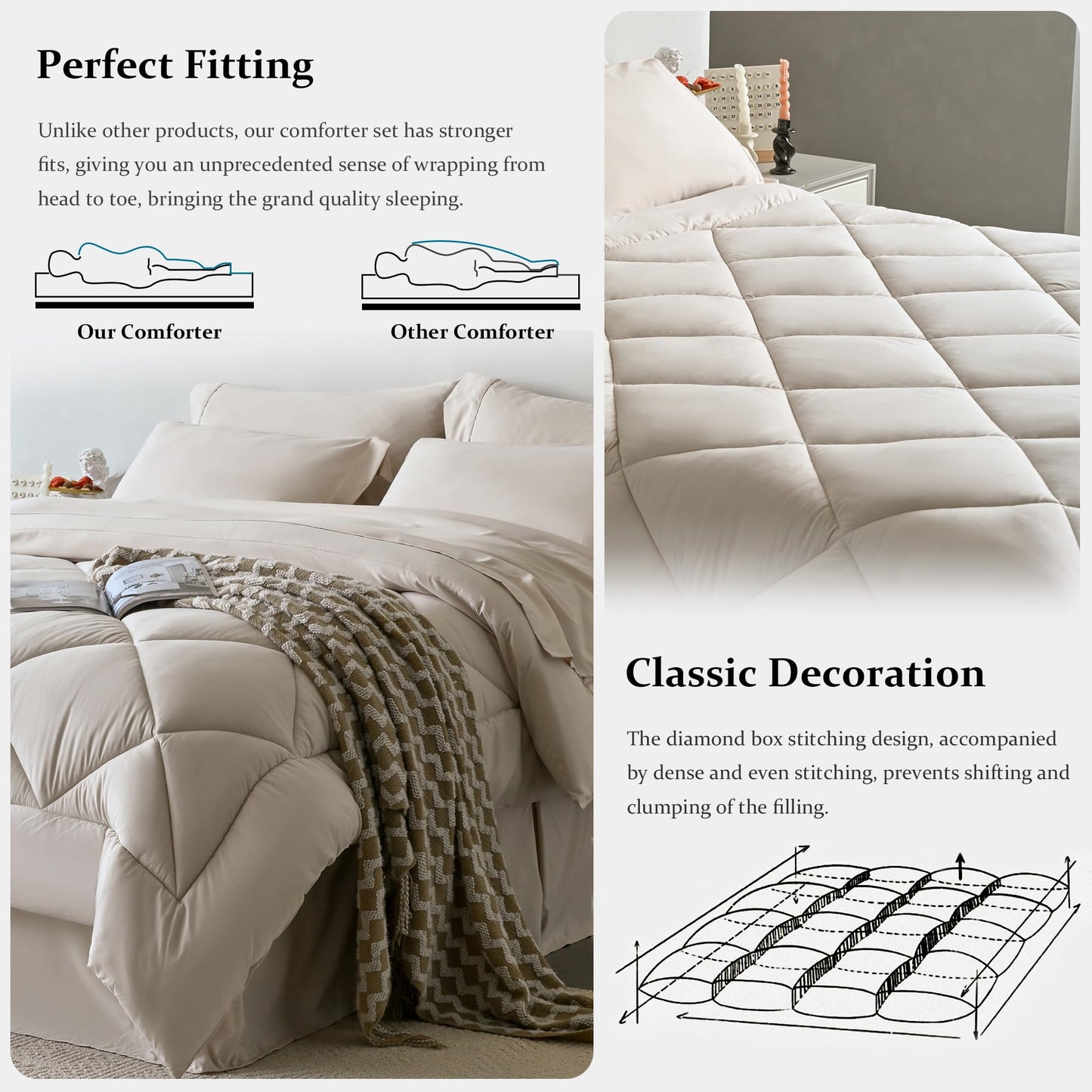 Newspin Full Comforter Set Beige - Bed in a Bag Full Size 8 Pieces, All Season Bed Set, Fluffy Comforter Set with Sheets, Sheet Set Quilt Blanket, Pillowcases & Shams & Bed Skirt