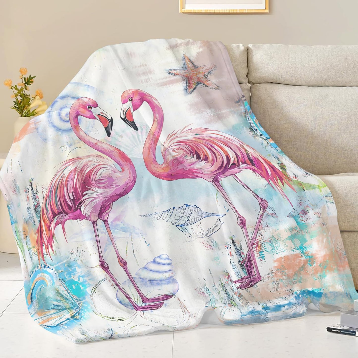 Baegopa Flamingo Blanket Gifts for Girls Boys Coastal Beach Throw Cozy Plush Fleece Flannel Lightweight Fuzzy Party Blankets for Women Men 50"X40"