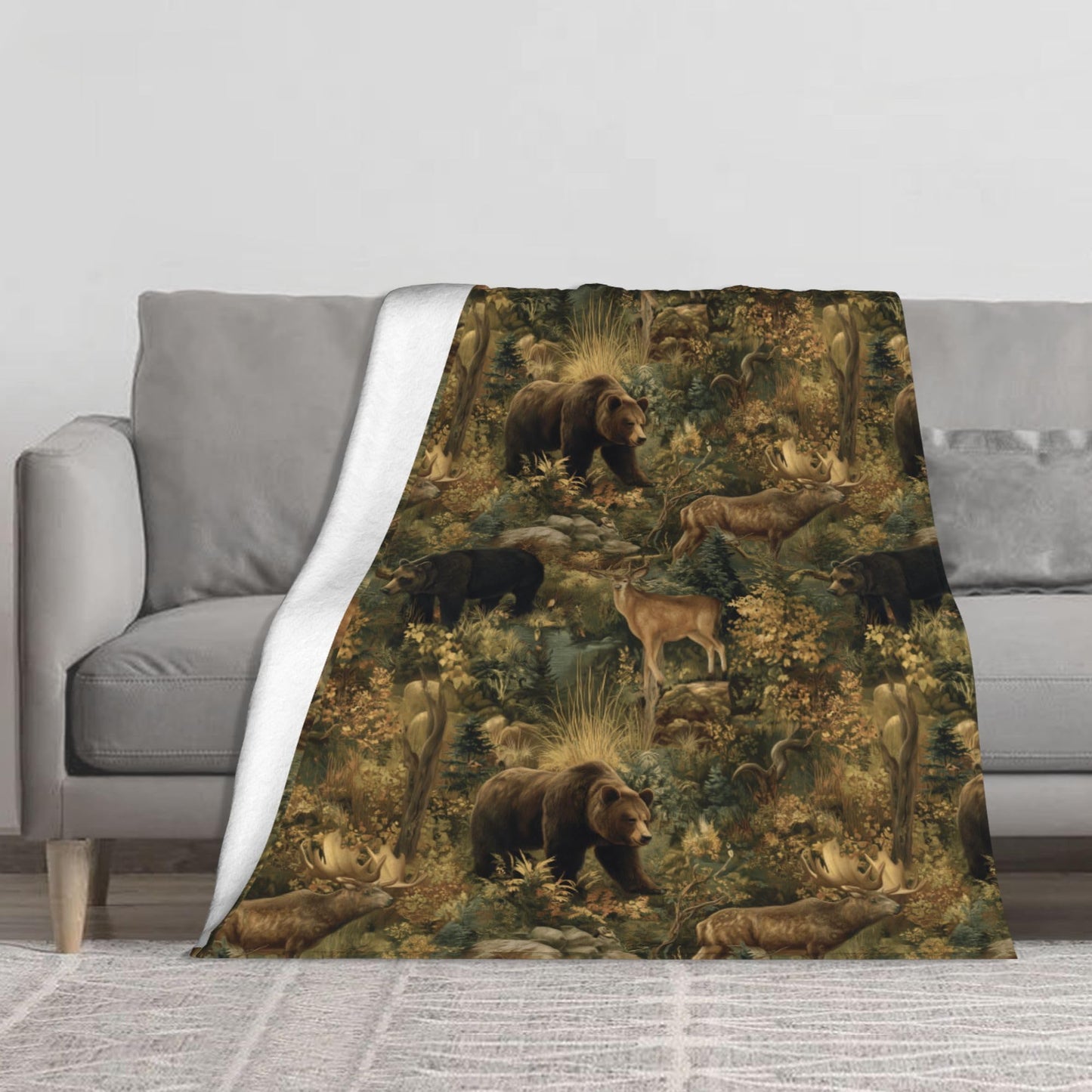 Forest Animals Deer Flannel Throw Blanket Soft Cozy Blanket for Living Room Couch Sofa Bed 50 x 60 Inches