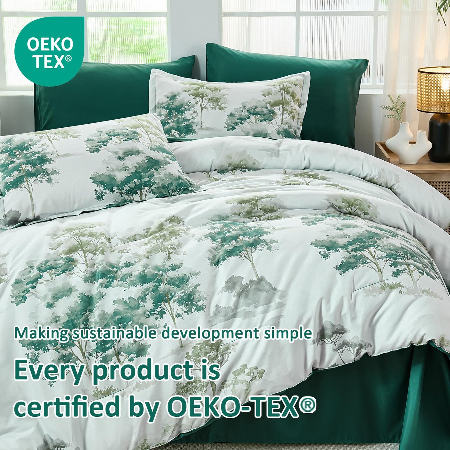 Dinjoy Queen Comforter Set, 7 Piece Comforter Set Queen, White Queen Size Bed Sets, Queen Sheet Set with Comforter, Flower Bedding Sets with Comforter, Fitted & Flat Sheets, Pillowcases & Pillow Shams