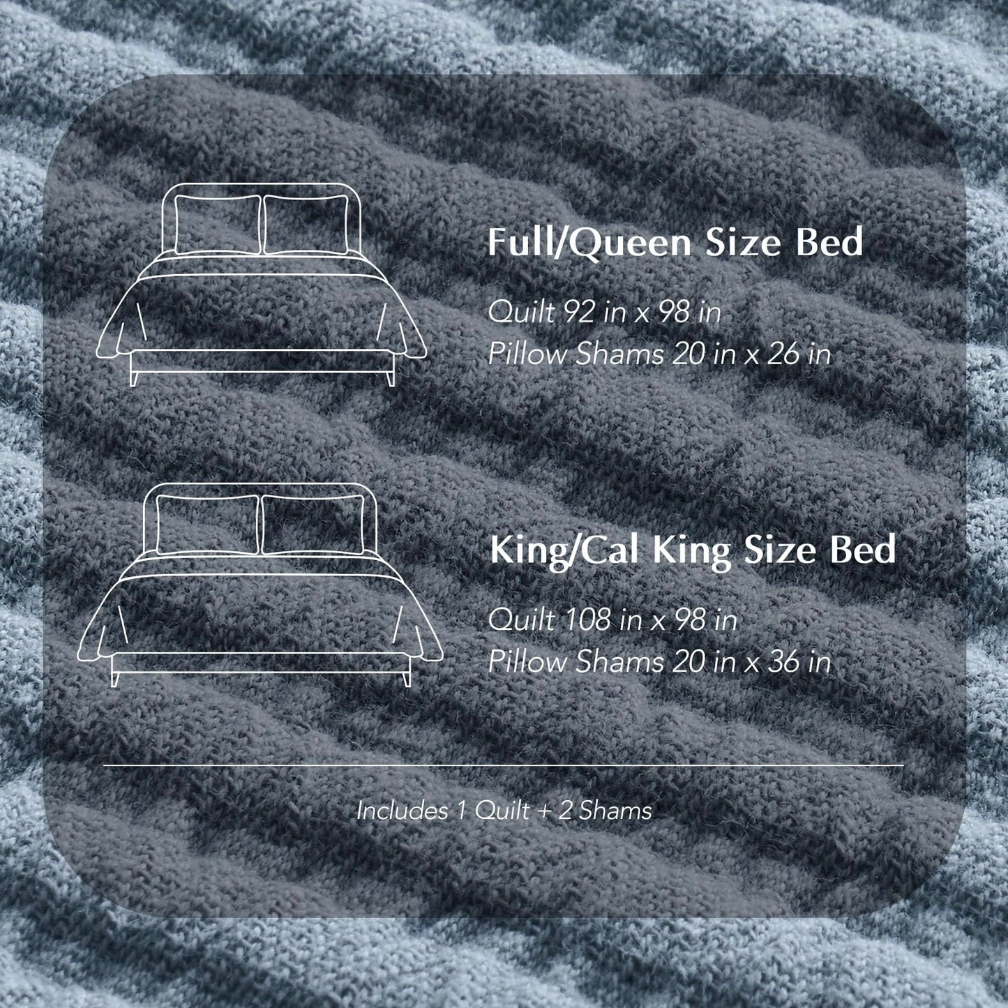 EVERGRACEHOME Cotton Coverlet Set Full Queen Size 3 Pieces, Lightweight Soft Ribbed Matelassé Bedspread Quilt Set, Cozy Oversized Quilted Bedding Set with 2 Pillow Shams for All Seasons, Blue Linen