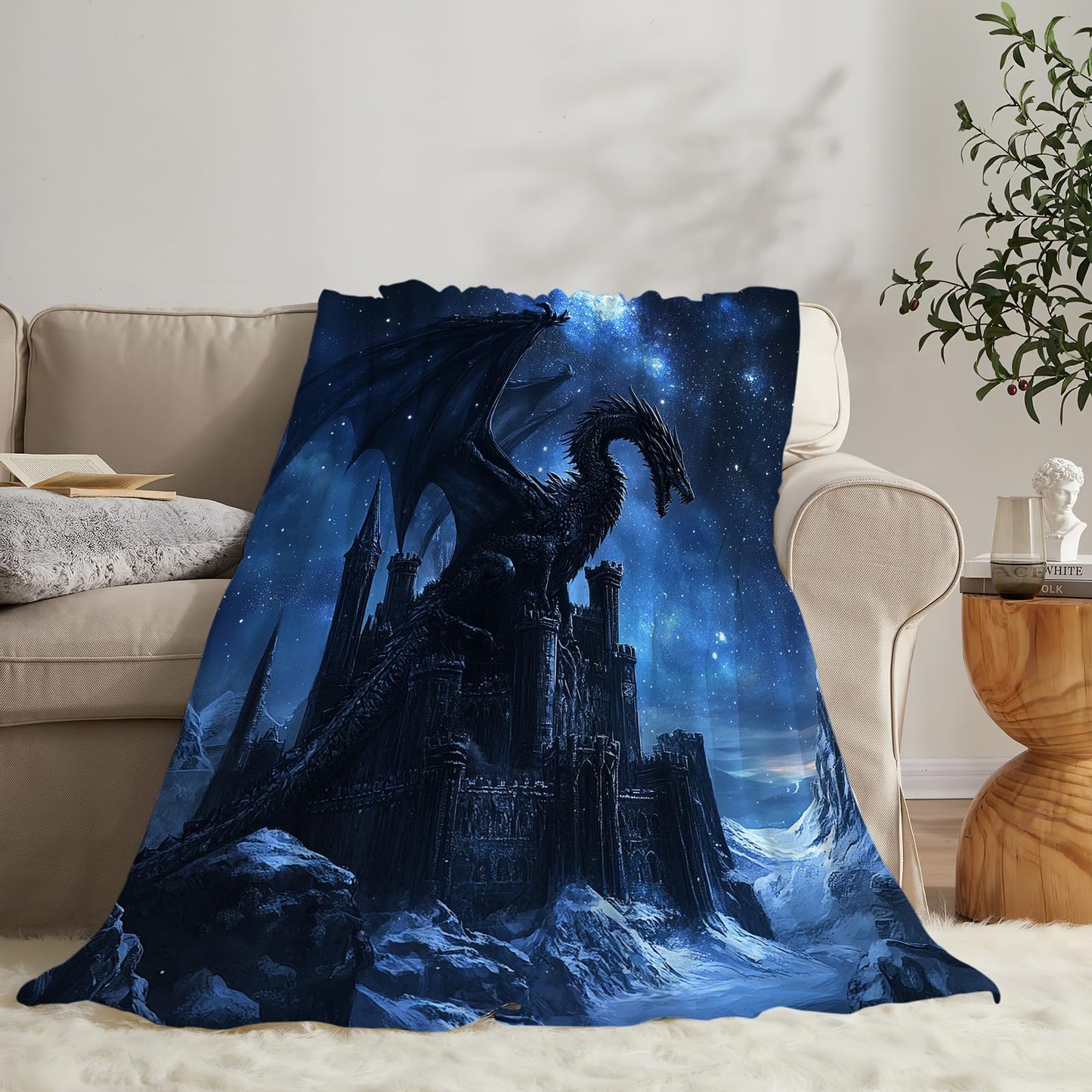 Dragon Blanket Plush Cozy Galaxy Black Dragon Throw Blankets for Girls Boys Women Men Flannel Fleece Ultra Soft Fuzzy Party Blanket Gifts for Bed 50"X40"