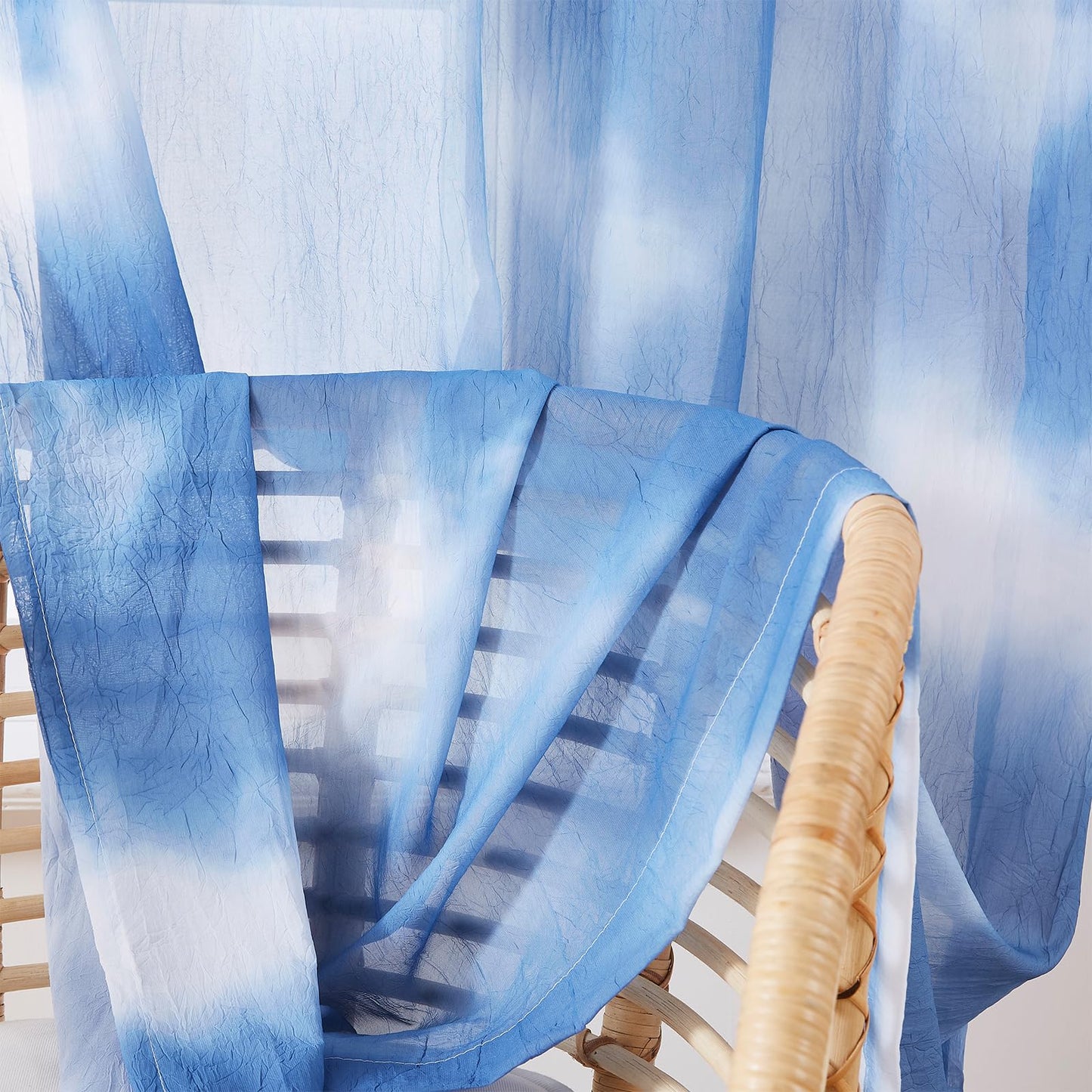 Pudmangtex Blue Sheer Curtains 84 Inches Long for Living Room 2 Panels, Ombre Semi Sheer Curtains with Sliver Grommet Top, Voile Light Filtering Curtain Bedroom, 52" W x 84" L