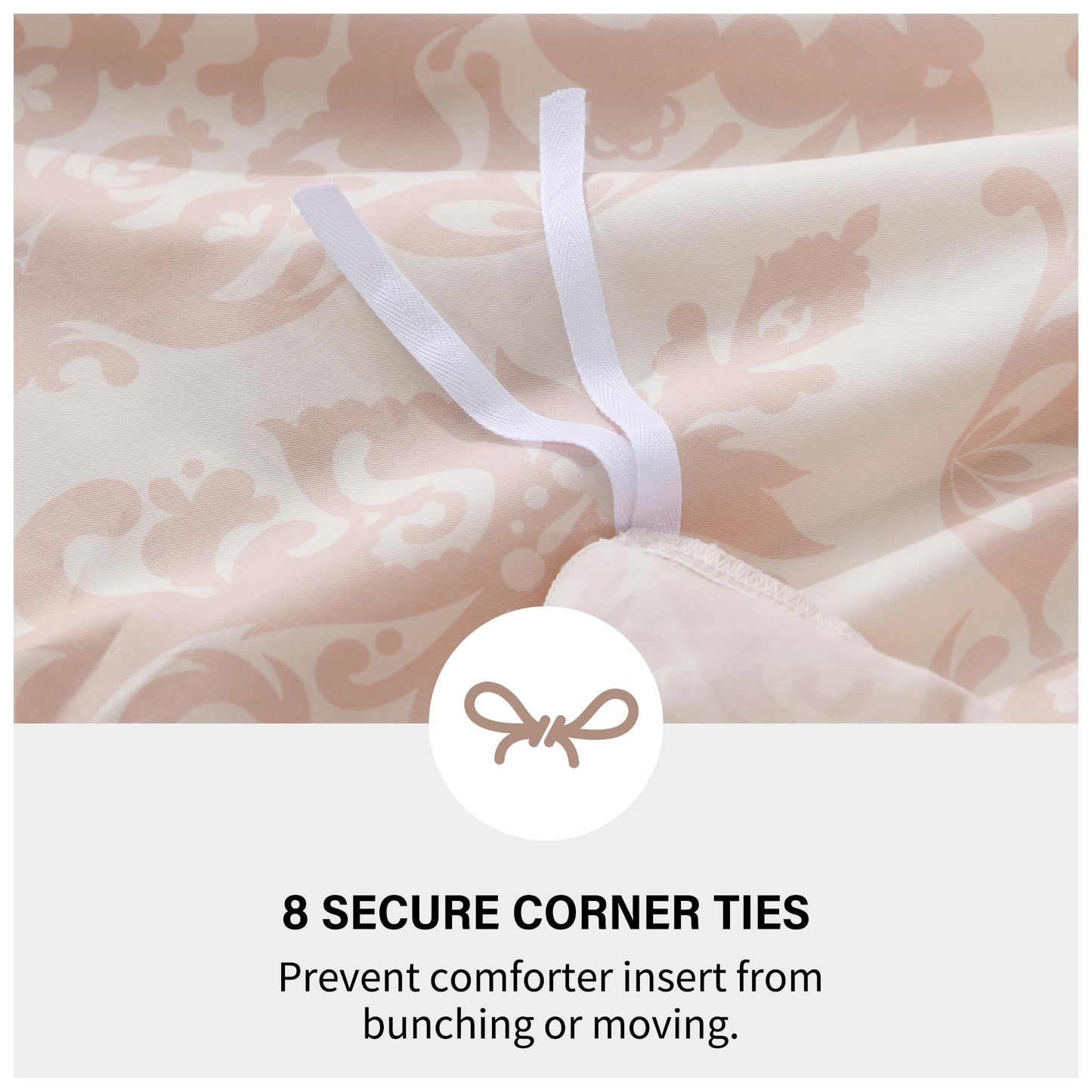 VOOVY Duvet Cover King - 100% Cotton Duvet Cover King Size, 3 Pieces Damask Medallion Super Soft Breathable Bedding Covers Set for All Season, (Pink, 104"x90", No Comforter)