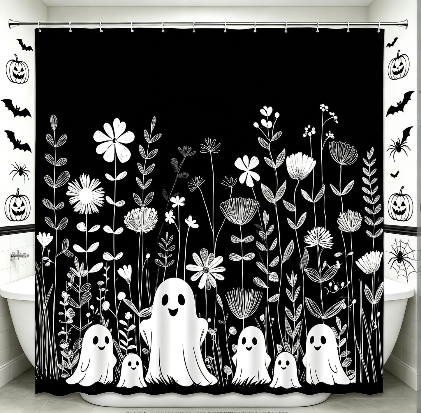 UEAUUN Halloween Cute Ghosts Shower Curtain, 72''Wx72''L