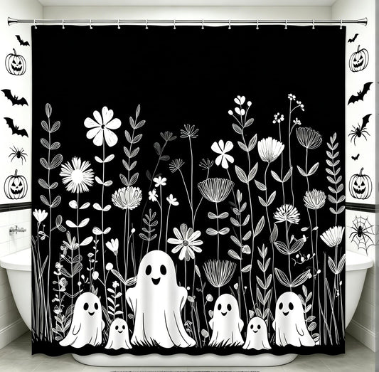 UEAUUN Halloween Cute Ghosts Shower Curtain, 72''Wx72''L