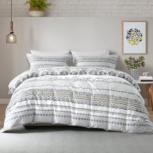 CozyDH Cotton Duvet Cover King - 100% Cotton 400TC Boho Aztec Duvet Cover King Size, Soft and Breathable King Duvet Cover Set for All Season, Bohemian Geometric 3pcs Bedding Set (King, 104"x90")