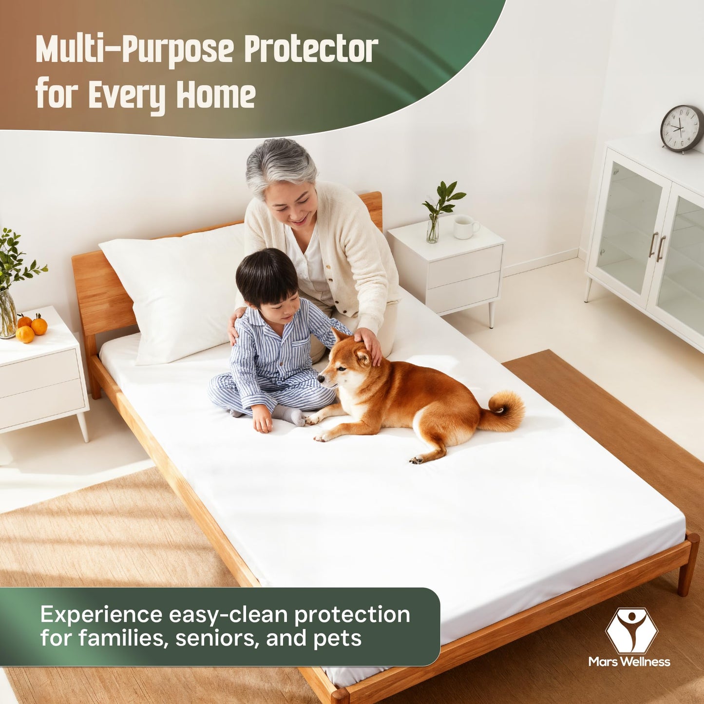 Mars Wellness Waterproof Vinyl Mattress Protector and Cover - Contoured Fitted White Mattress Cover Sheet - 1 Pack - Queen