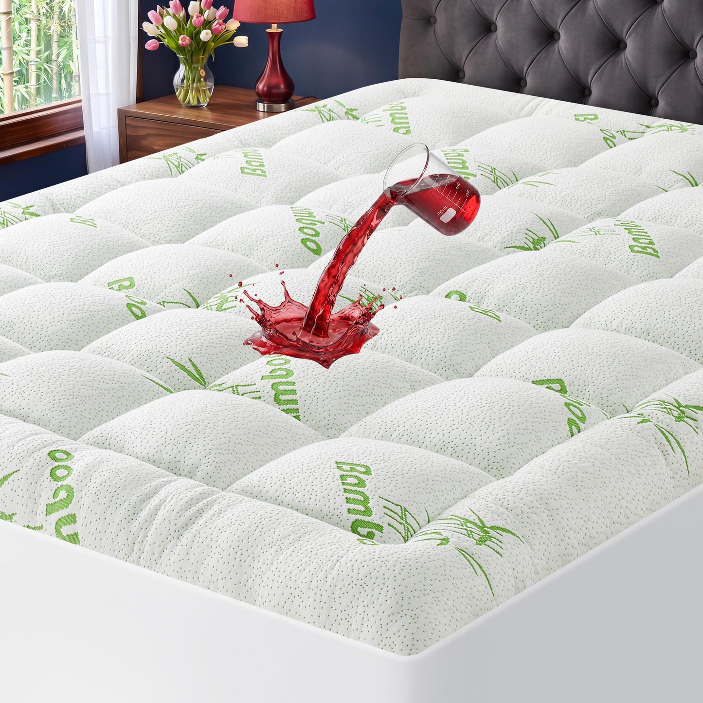 Waterproof Queen Size Mattress Topper Viscose Derived from Bamboo, Extra Thick Mattress Pad for Back Pain, Cooling Mattress Topper with Deep Pocket 8"-21", Green,Queen