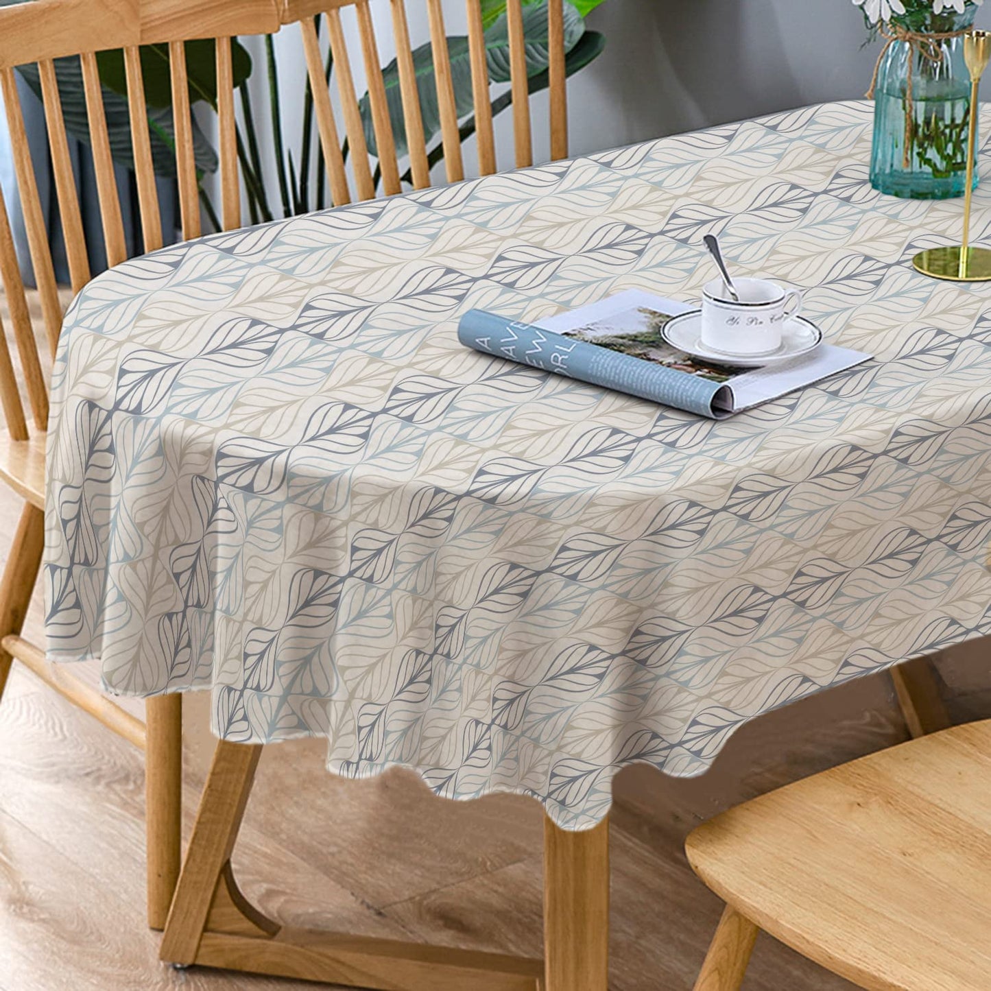 Bnejvif Oval Tablecloth, Modern Geometric Oval Tablecloth, Striped Tablecloth Indoor/Outdoor Waterproof Wrinkle Free Durable for Oval Tables 54 X 72 Inch
