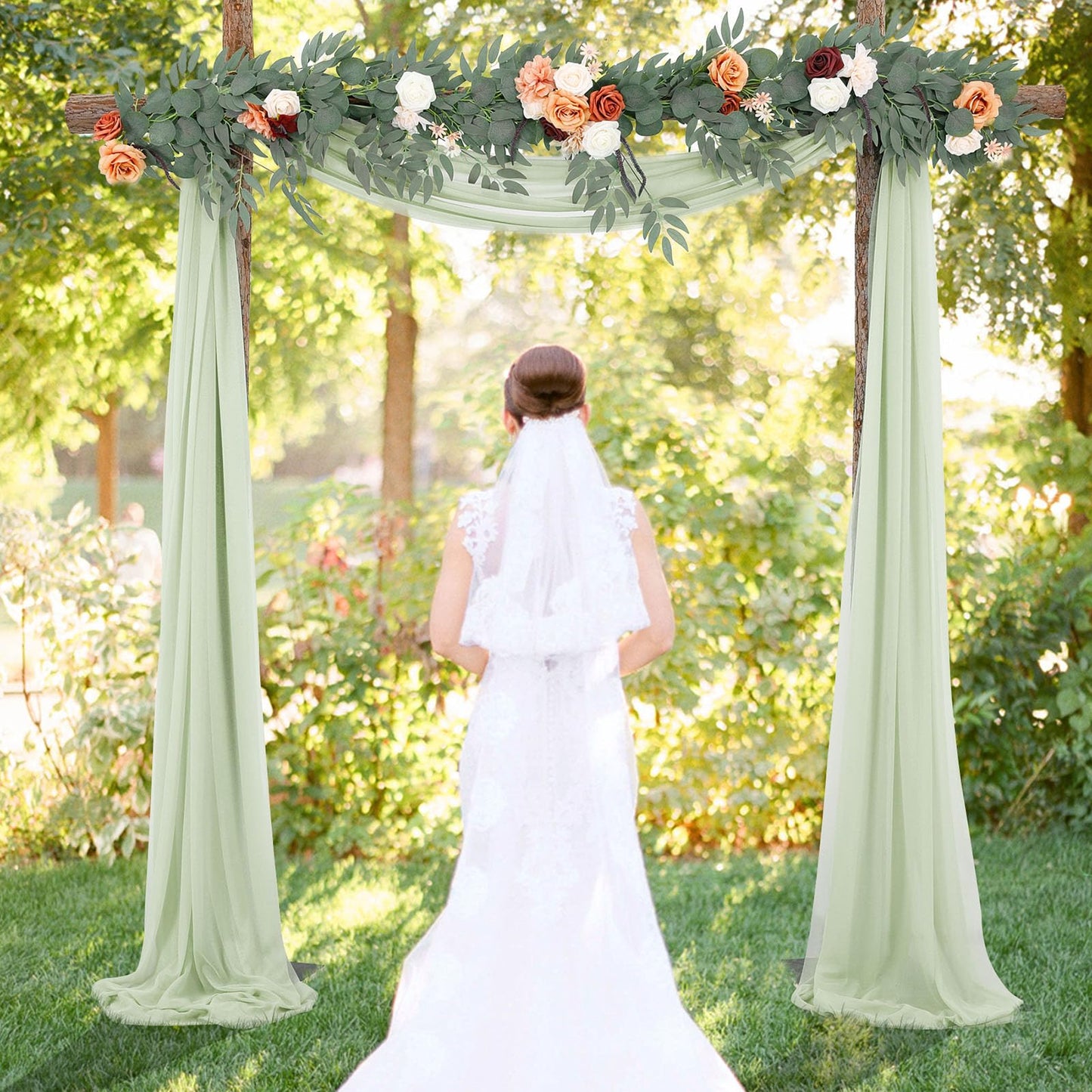 BOYOUTH Dark Green Voile Swag Scarf Valances Curtains,Long Sheer Chiffon Fabric Backdrop Curtains Scarves for Wedding Arch Draping,Party Outdoor Decor,30 by 394 Inches,1 Panel