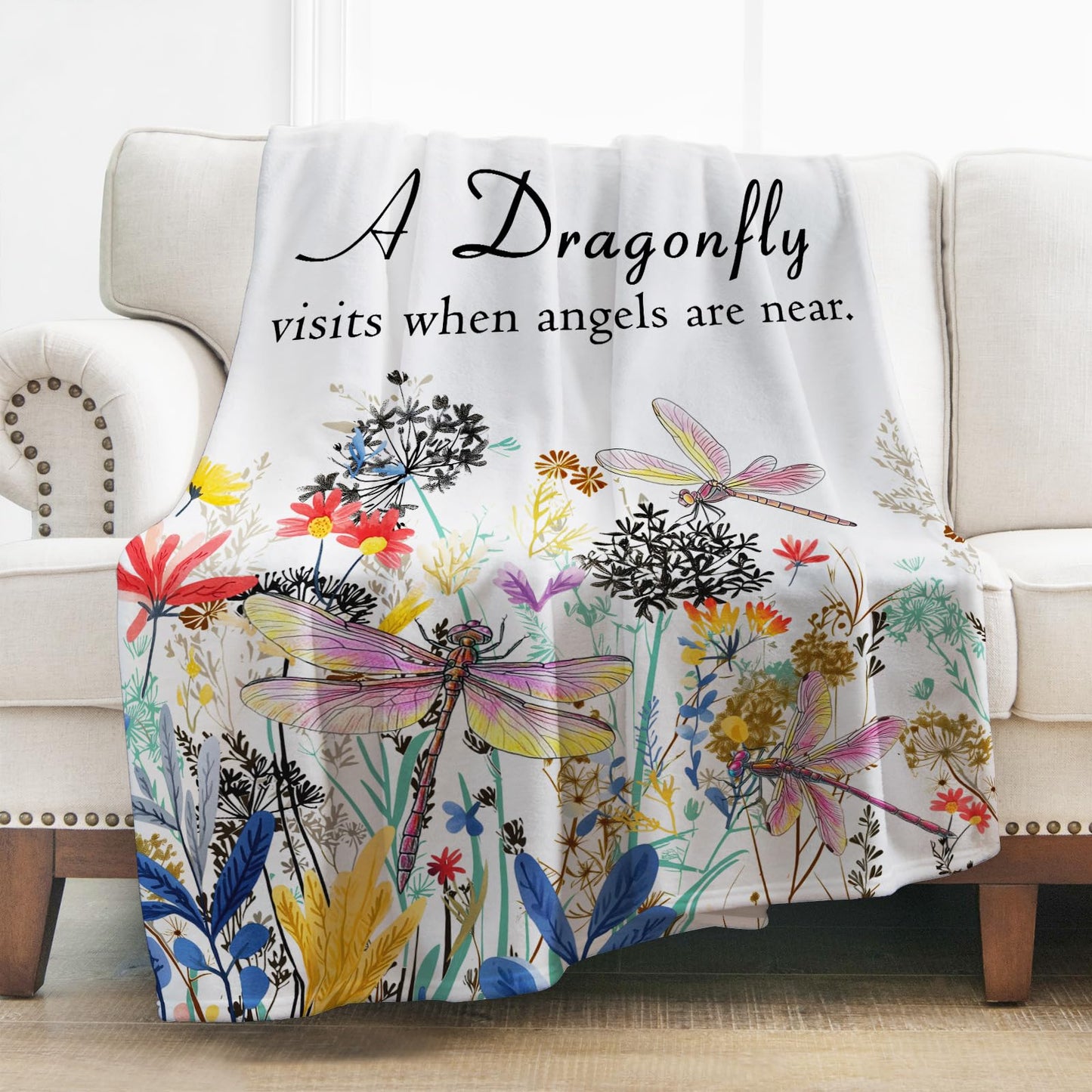 Levens Dragonfly Blanket Gifts for Girls Women, 50"x60" Dragonfly Floral Throw Blankets Soft Cozy Flannel Lightweight Blanket Decor for Couch Sofa Bed Birthday for Dragonflies Lovers