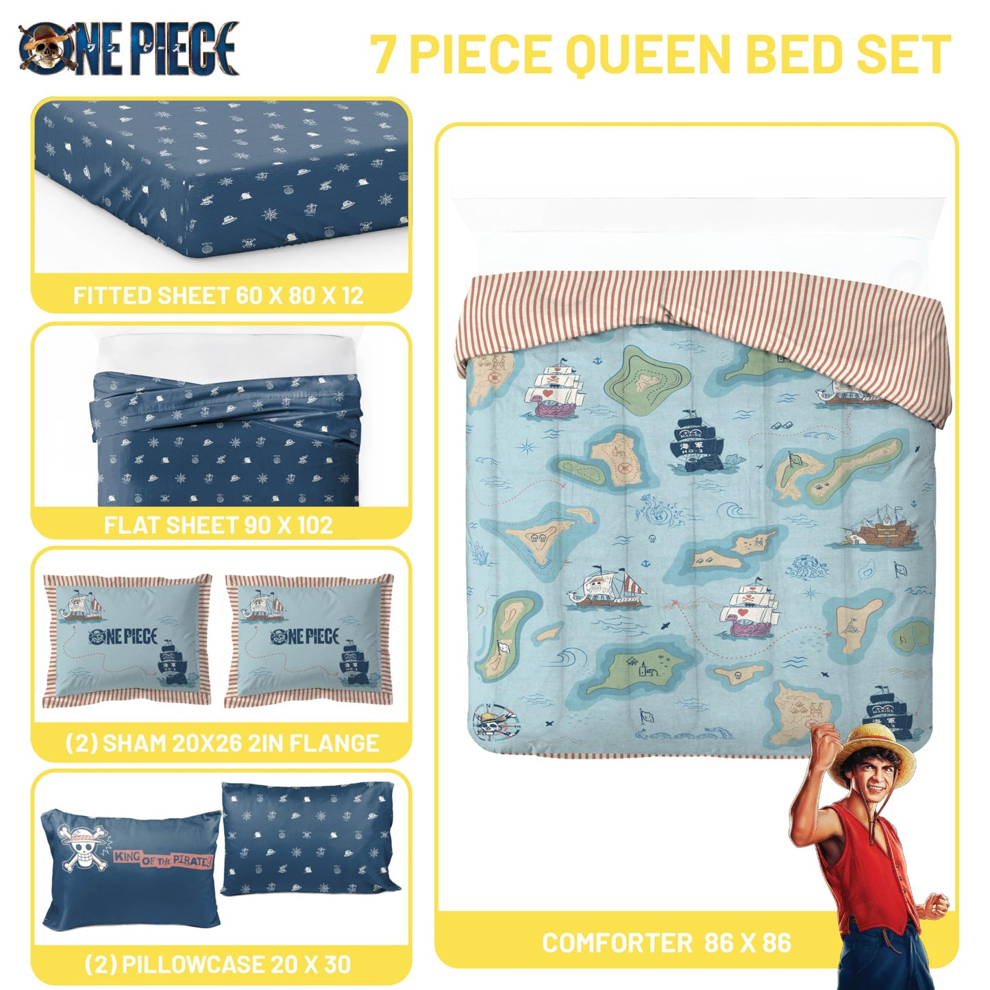 Jay Franco Kids Comforter Set Includes Sheets and Pillow Covers - Soft and Cozy Bed Set for Stylish Room Decor, Official Licensed Bedding, Multi - One Piece, 7 Piece Queen