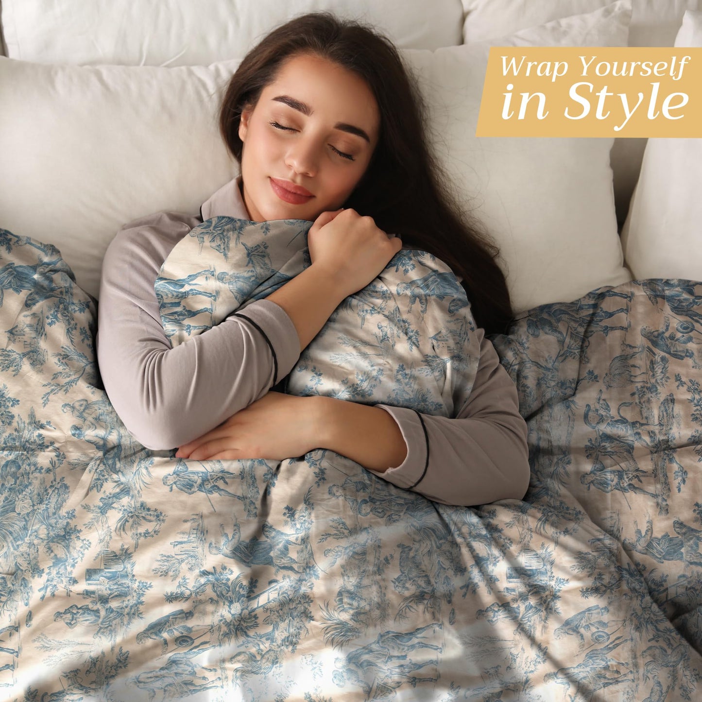 Maison d' Hermine Throw Blanket for Couch Lightweight Soft Warm Breathable Cotton Throw Blankets for Bed Girls Boys Women Men Gifts Sofa Living Room Spring Summer (The Miller - Blue, 60" X 80")