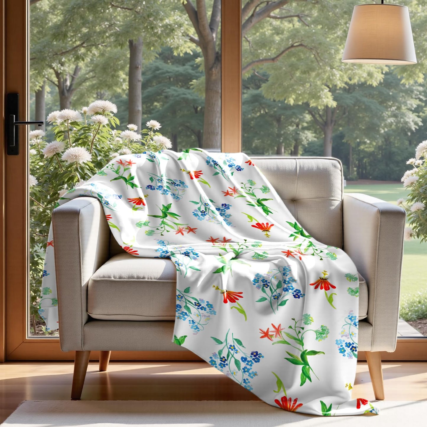 Jameswish Floral Throw Blanket Birthday Gift for Women Mom Girls Flowers Blanket Summer Wildflower Flannel Blanket Watercolor Printed Throw for Couch Sofa Bed Chair 50"x60"