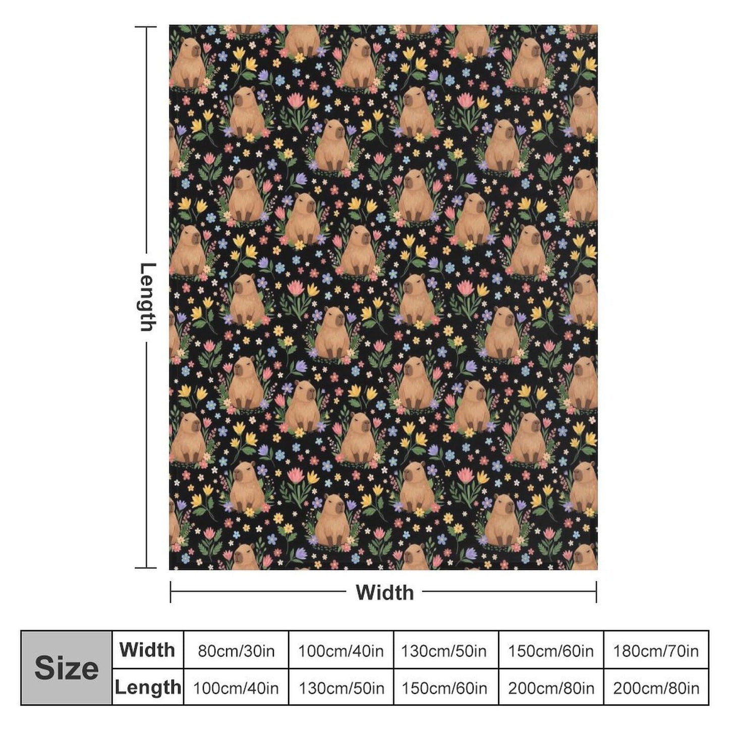 Soft Throw Blanket Cozy Warm Blanket for Bed, Sofa and Couch, Fashion Home Decor Bedspread Compatible with Floral Flowers Cute Capybara Black