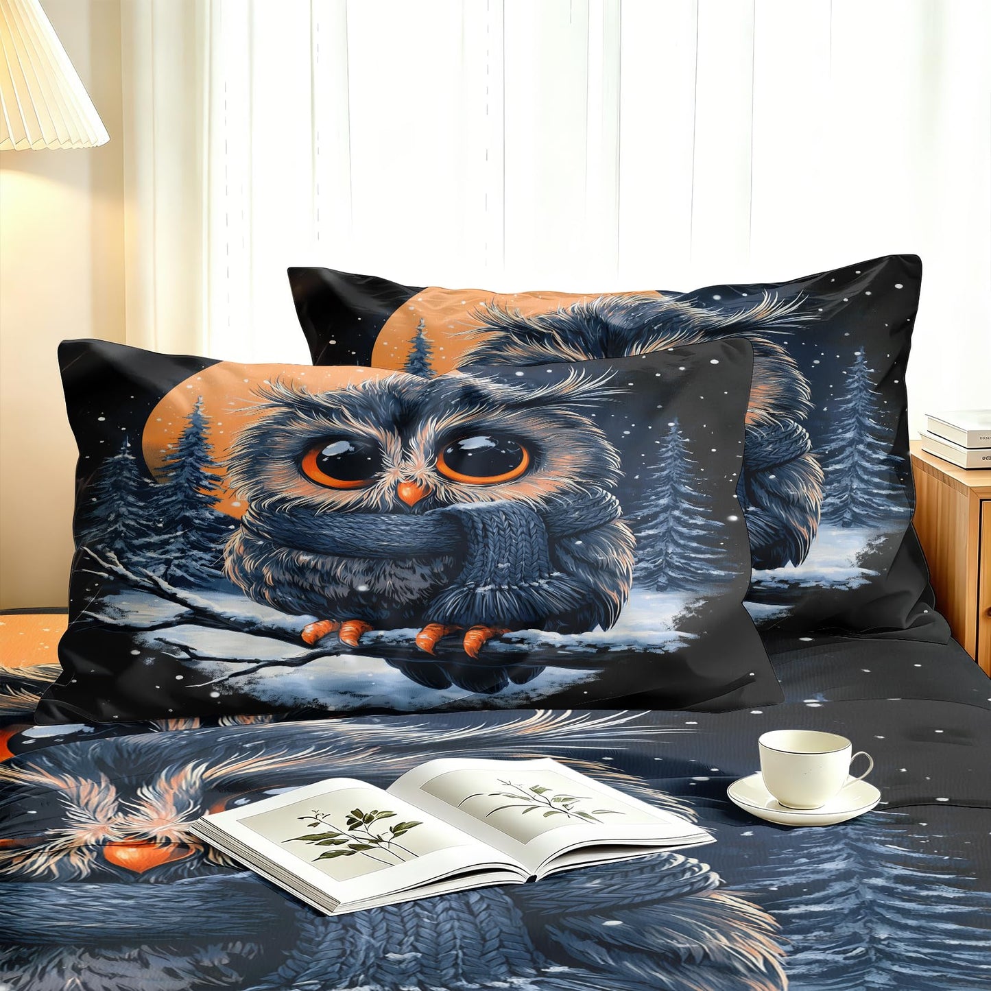 Owl Sheet Set, 4 Pcs Queen Size Kids Forest Animal Bed Sheets