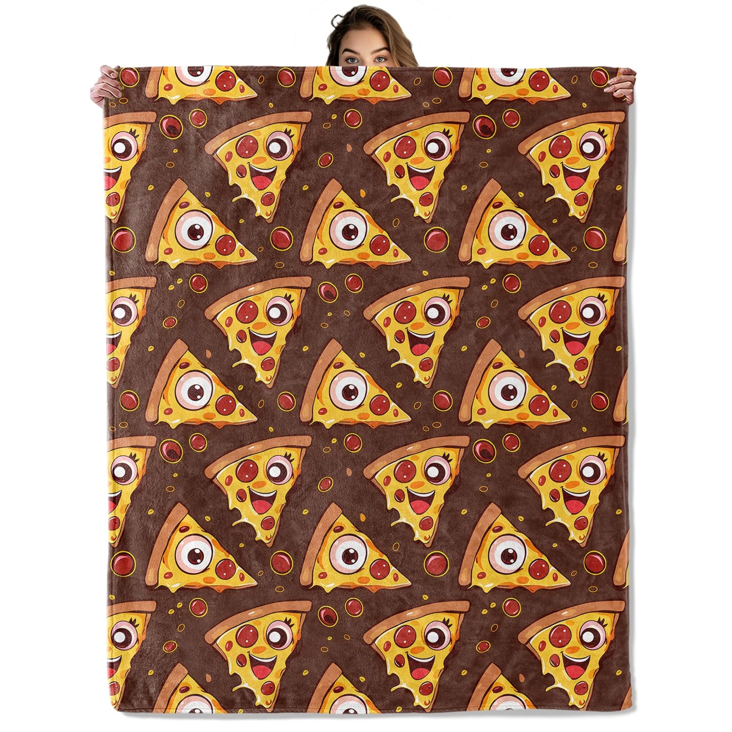 Funny Cartoon Pizza Blanket 50X60 in, Flannel Throw Blankets for Travel Camping Sofa Living Room Decor, Lightweight Cozy Soft Fuzzy Gifts for Women Adults Kids