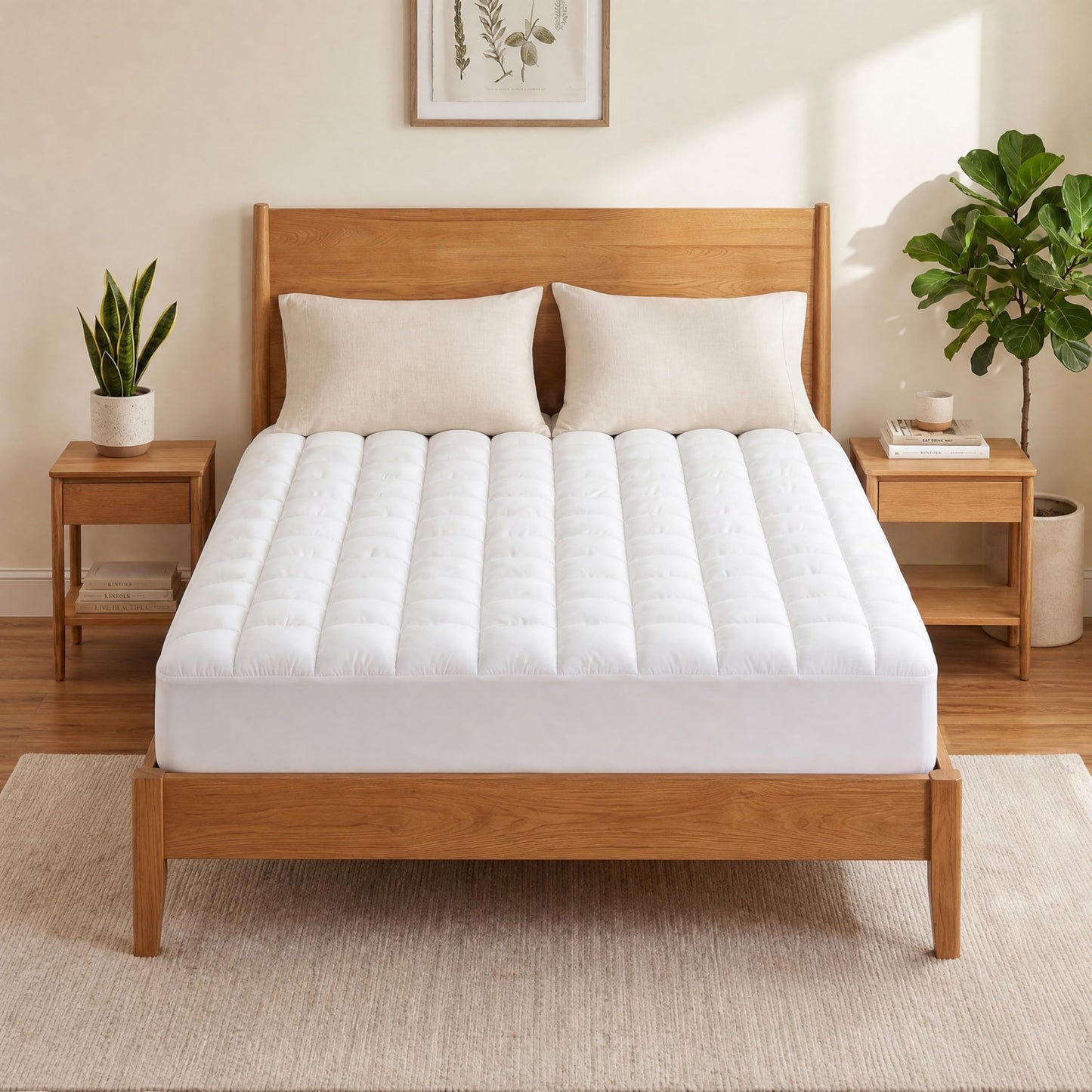 Intelligent Design Twin Mattress Pad, Overfilled High Density Down Alternative Fill, Extra Fluffy 3D Puff Mattress Topper Soft Microfiber Mattress Cover, Fitted Pocket Fits Up to 18", Full, White