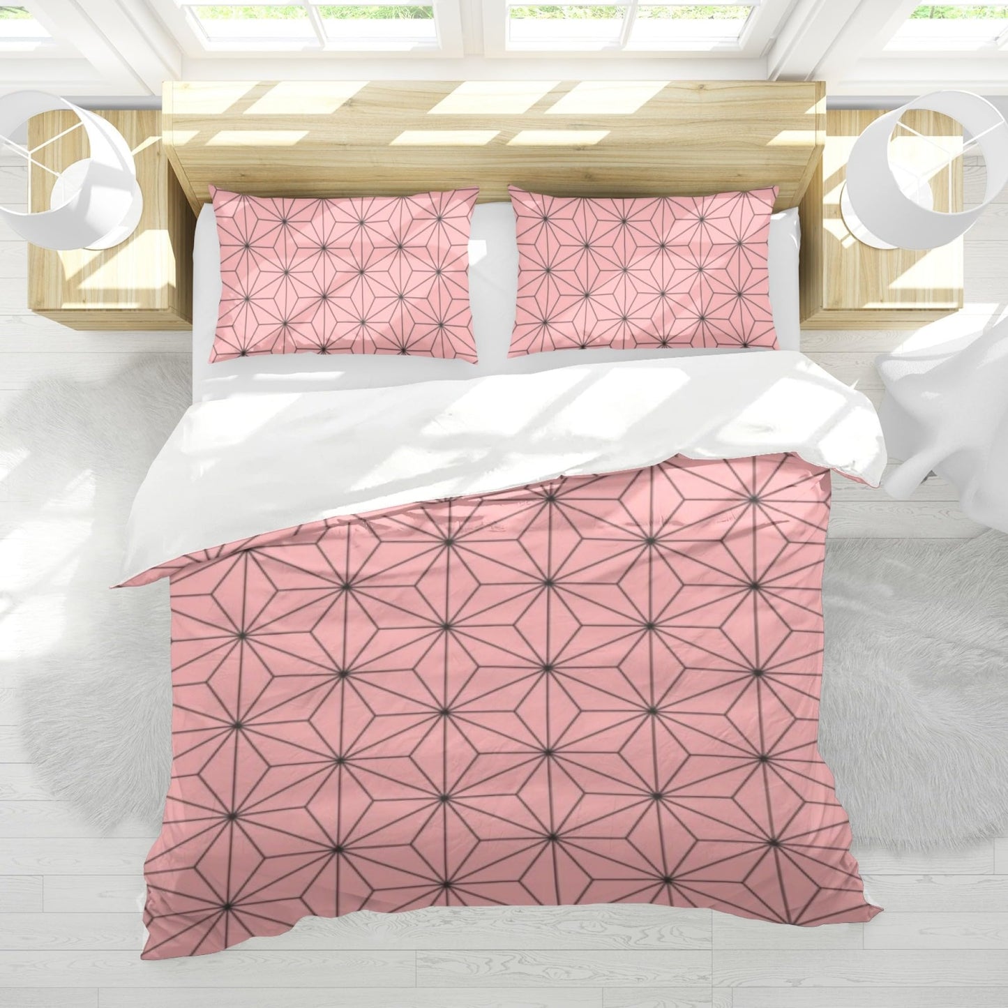 INFLAG Anime Bedding Set, 3-Piece Anime Duvet Cover Full Size Ultra Soft Breathable 3D Printed Microfiber Comforter Cover, Cartoon Quilt Cover with 2 Pillowcases (Full,Pink)