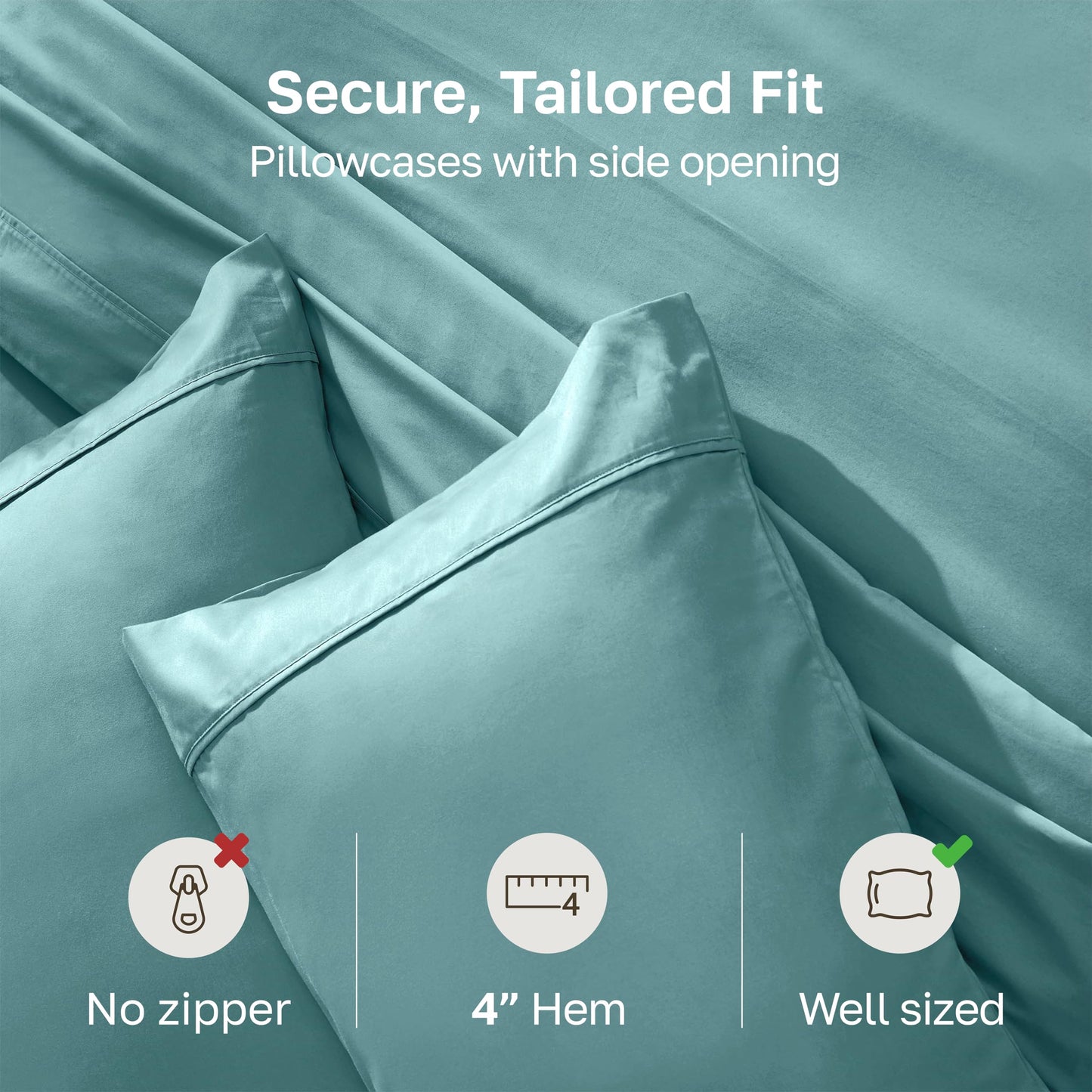 California Design Den Standard Queen Size Pillowcase Set - 400 Thread Count, 100% Cotton Sateen, Set of 2 Pillow Covers, Soft and Breathable - Teal