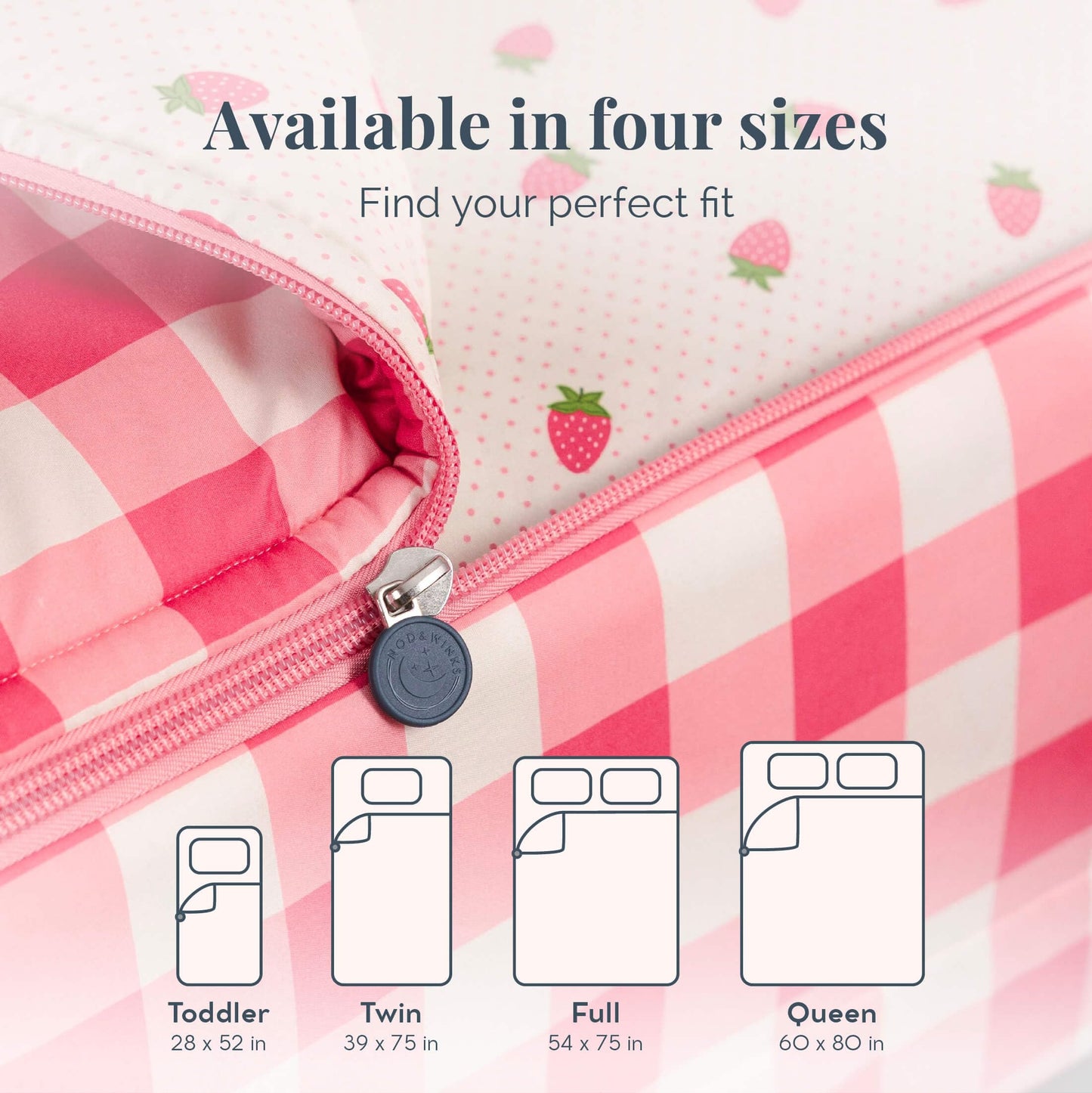 Beddy's Gingham & Strawberries Durable Zipper Bedding for Kids - Bed in a Bag - Dark Pink Gingham Comforter with Strawbery Sheets - Includes Pillowcase & Sham - Easy to Make & Wash - Twin