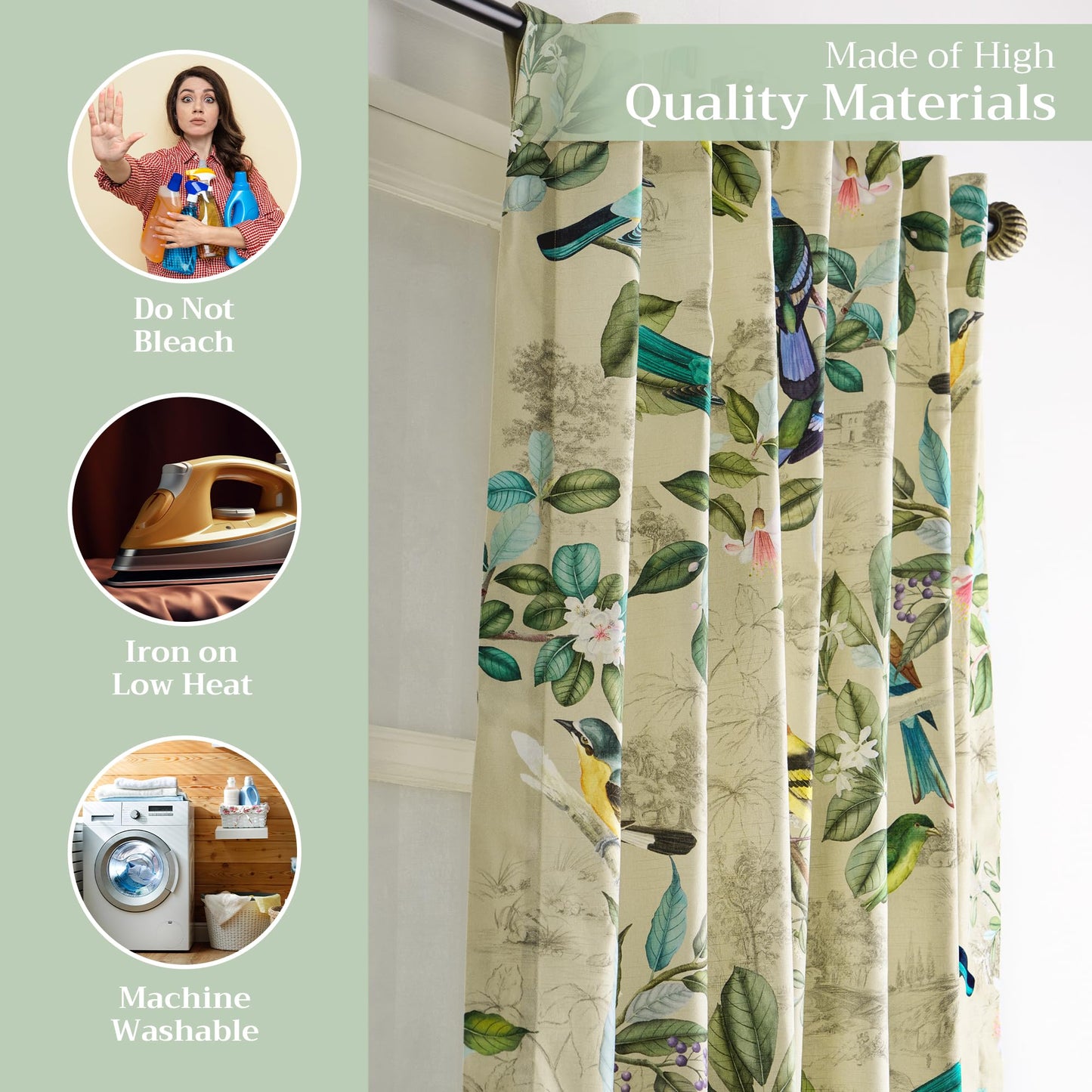 Maison d' Hermine Curtains for Living Room 100% Cotton 96 inch Length One Panel Light Filtering Curtains for Windows with Rod and Loop Pockets (Solstice - Garden Glade, 50" W x 96" L)