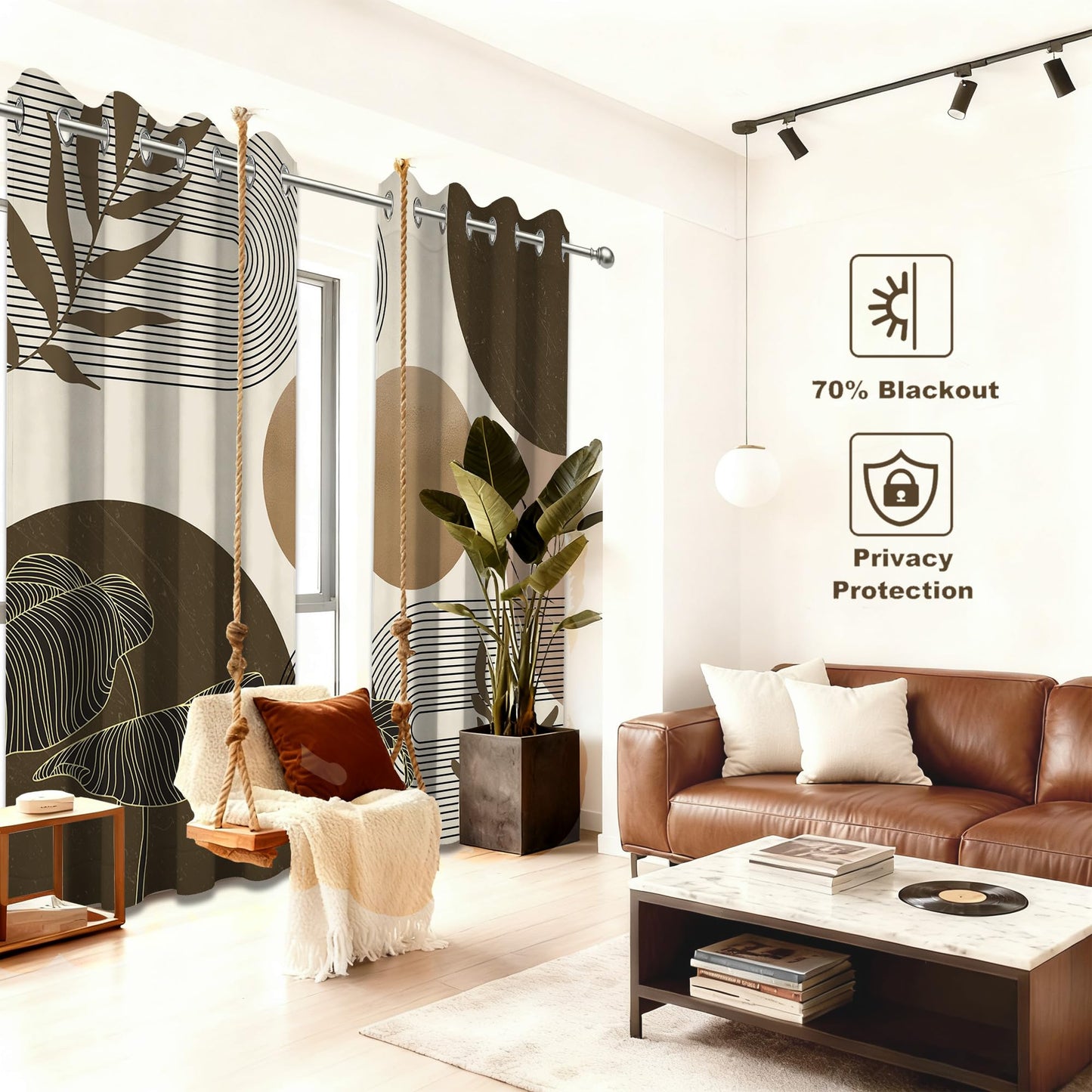 Keeuy Brown and Beige Blackout Curtains, 52x84 inch, 2 Panels