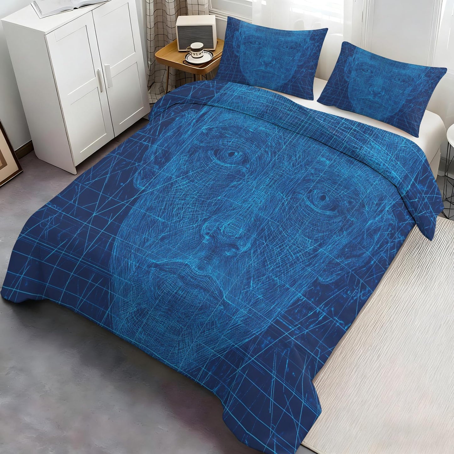 PAISUOQ Blue Bedding Sets, Abstract Woman Duvet Cover Queen, Geometric Woman Comforter Cover with Zipper Ties, 3 Pieces with 2 Pillowcases, Home Decor & Gifts