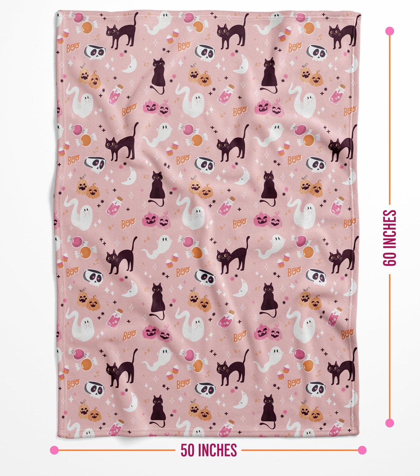 Pink Halloween Blanket - Cute & Stylish for Summerween - Pink Ghost Blanket - Halloween Decor for Bedroom - Soft and Plush - 50 x 60