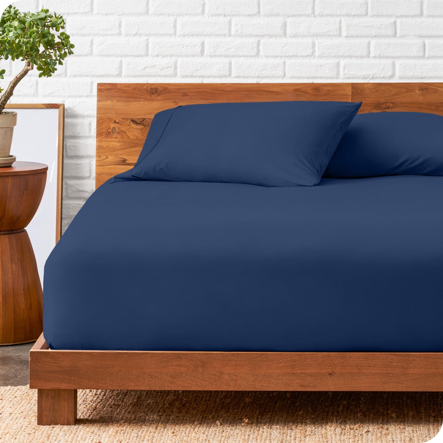 Bare Home Fitted Sheet + Pillowcase Set - Luxury 1800 Ultra-Soft Microfiber - Double Brushed - Deep Pockets - Easy Fit - Fitted Sheet and Pillowcases (Full, Dark Blue)