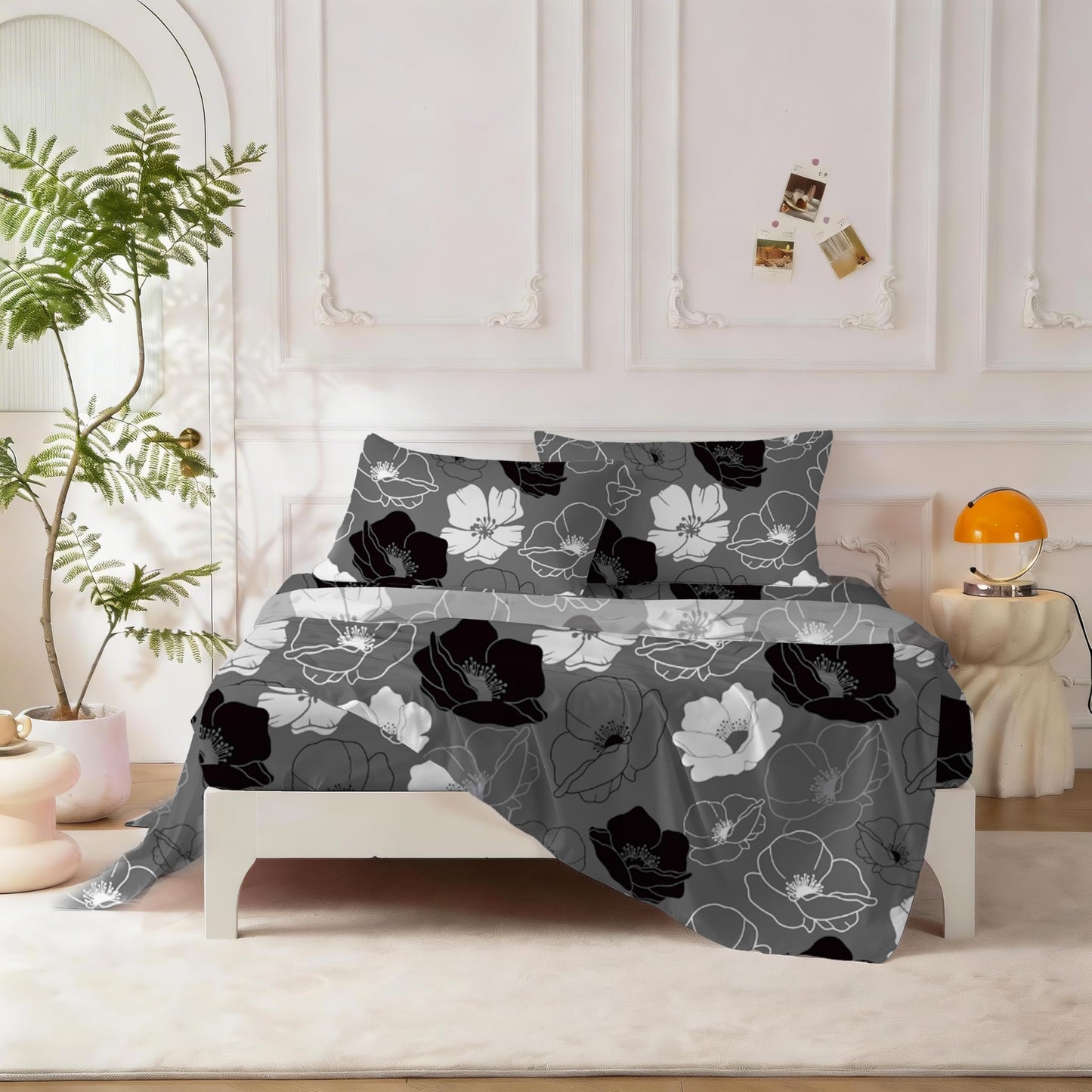 SDY Black Floral Twin Size Comforter Set, Luxury Soft Bed in a Bag Twin 5 Pieces, All Season Bedding Set with Comforters, Sheets, Pillowcase & Sham