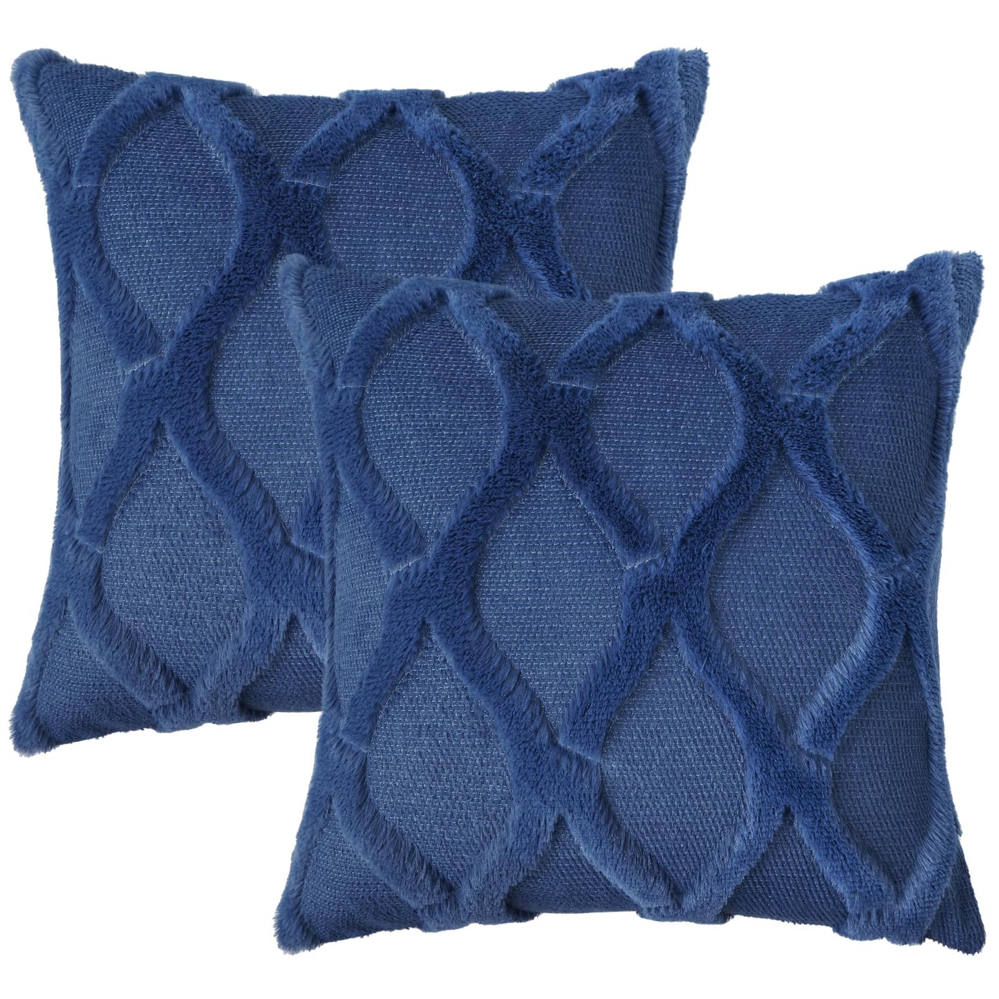 decorUhome Fall Throw Pillow Covers 18x18 Inch Set of 2, Soft Plush Faux Fur Wool Dark Blue Accent Couch Pillow Covers for Modern Farmhouse Bed Sofa Living Room