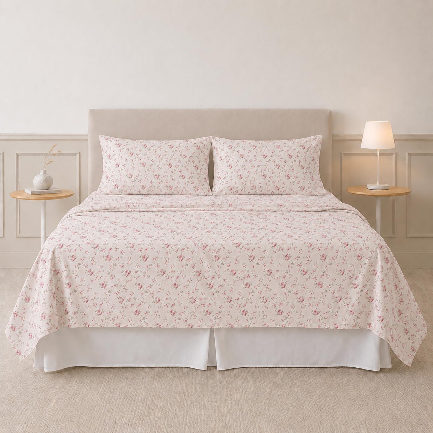 Modern Threads 4-Piece Ultra Soft Microfiber Bed Sheets Set, Wrinkle Free Sheets with Deep Pockets Fitted Sheet, Flat Sheet & Pillowcases, Lightweight Breathable Bedding, Floral Rose, Full