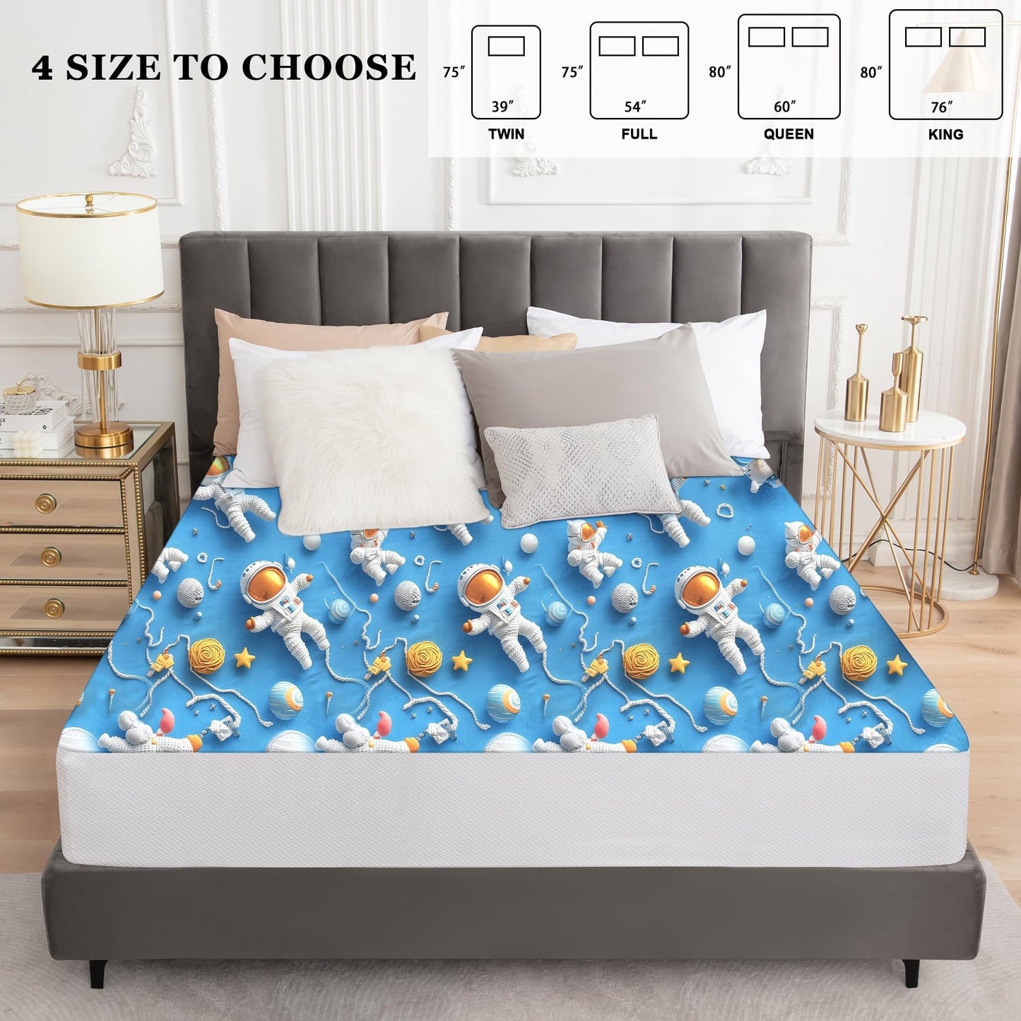 Sufdari Queen Mattress Protector,Waterproof Mattress Protector,Fitted Sheet Style Mattress Cover with 18" Deep Pocket,Washable and Comfortable-Spaceman,Queen