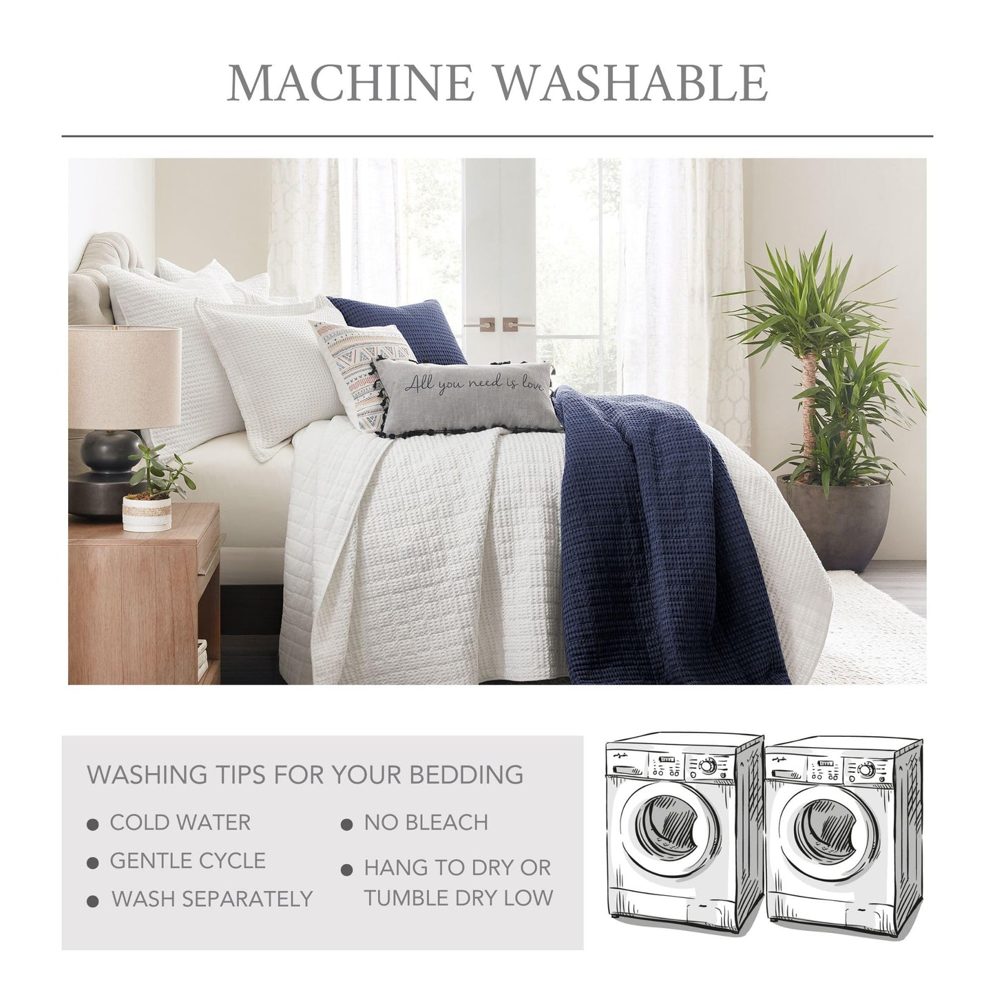 Levtex Home Mills Waffle King Bedspread Set (122x106in) with 2 Pillow Shams (36x20in) - Chambray - Cotton Waffle King Size Bedspread Set - Soft, Pre-Washed