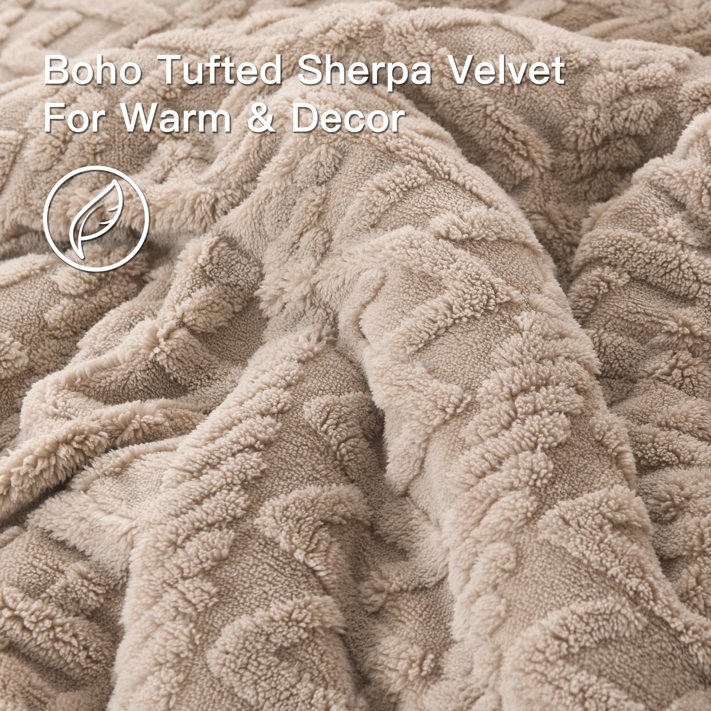 Andency Fluffy Sherpa Queen Comforter Set, Super Soft Khaki Fleece Warm Bedding for Winter, Luxury Jacquard Boho Thick Fuzzy Plush Bed Set 3 Pieces(1 Shaggy Comforter, 2 Pillowcases)