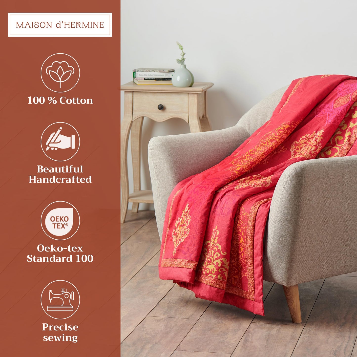 Maison d' Hermine Throw Blanket for Couch Lightweight Soft Warm Breathable Cotton Throw Blankets for Bed Girls Boys Women Men Gifts Sofa Travel Living Room Spring Summer (Versailles, 60" X 80")