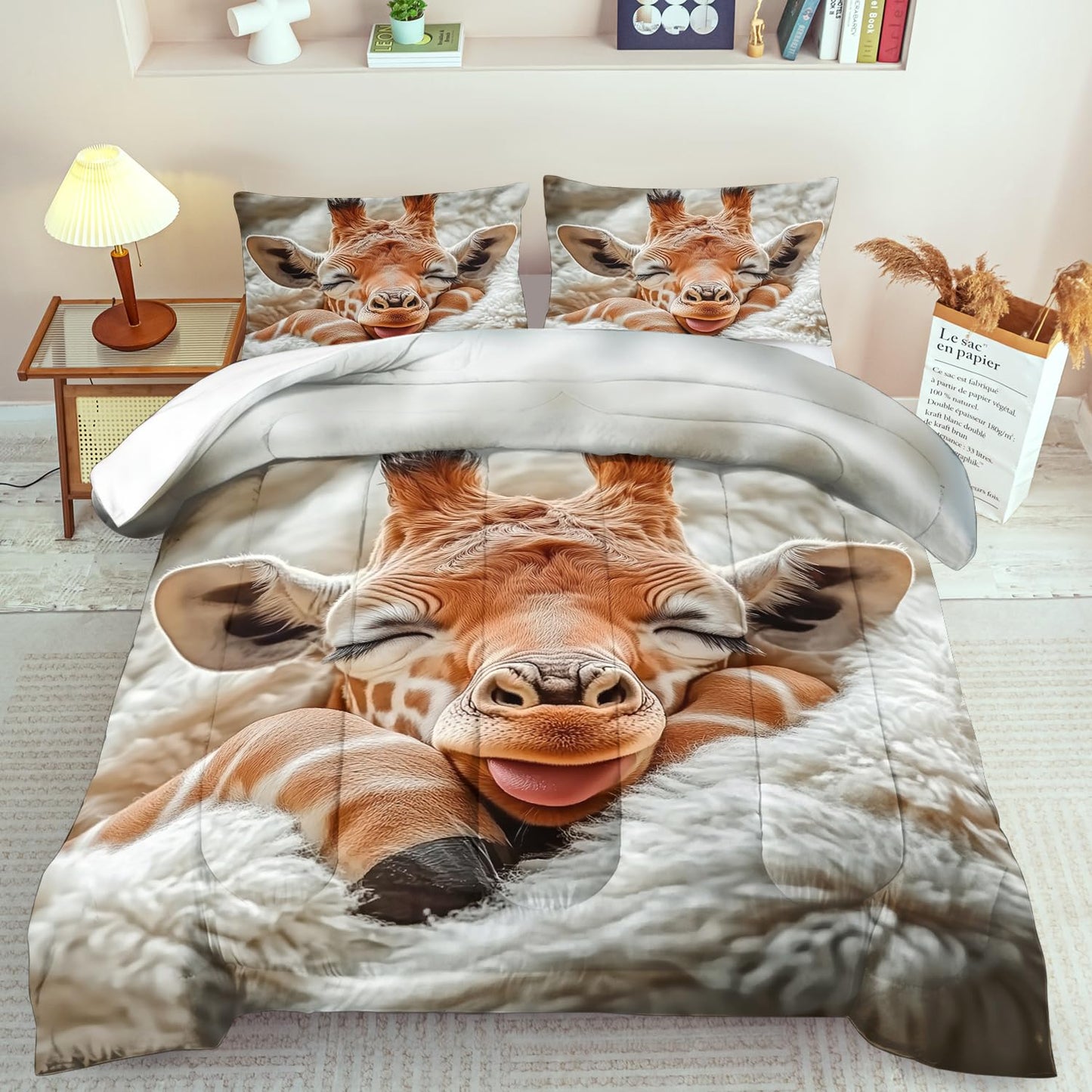 llyxsesty Cute Giraffe Comforter Set King Girls Animal Deer Bedding Set for Boys Africa Comforter King Quilt Africa Bedroom Decor Cute Animal Bedding Giraffe Home Decor Bedroom