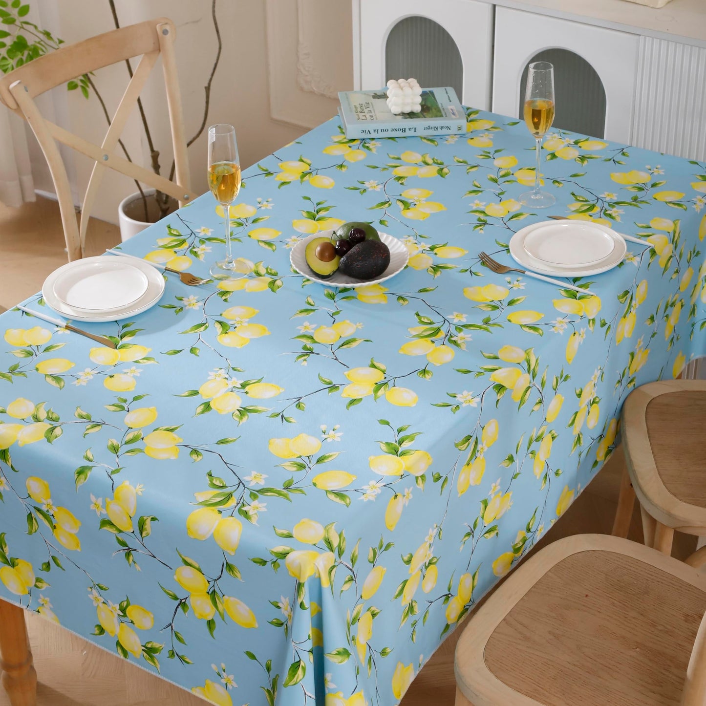 Walrus Heavy Duty Vinyl Tablecloth with Flannel Backing Waterproof Oil-Proof Plastic Table Cloth Stain-Resistant Wipeable Rectangle or Square Table Cover for Indoor and Outdoor (Lemon, 54x54 Inch)