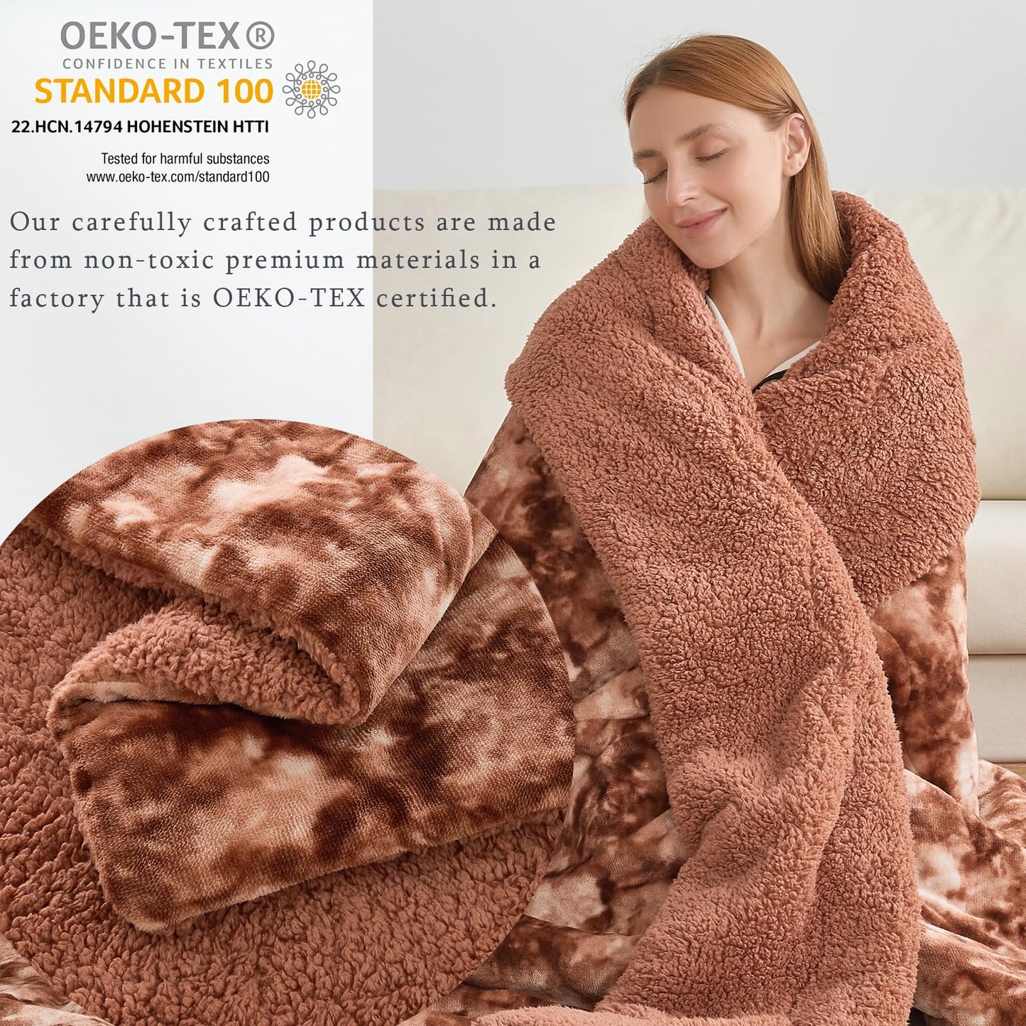 CHOSHOME Sherpa Fleece Blanket- Thick Warm Blanket for Winter, Soft Fuzzy Plush Blanket for Bed, Couch, Travel (Tie Dye Brown, King 90" x 108")