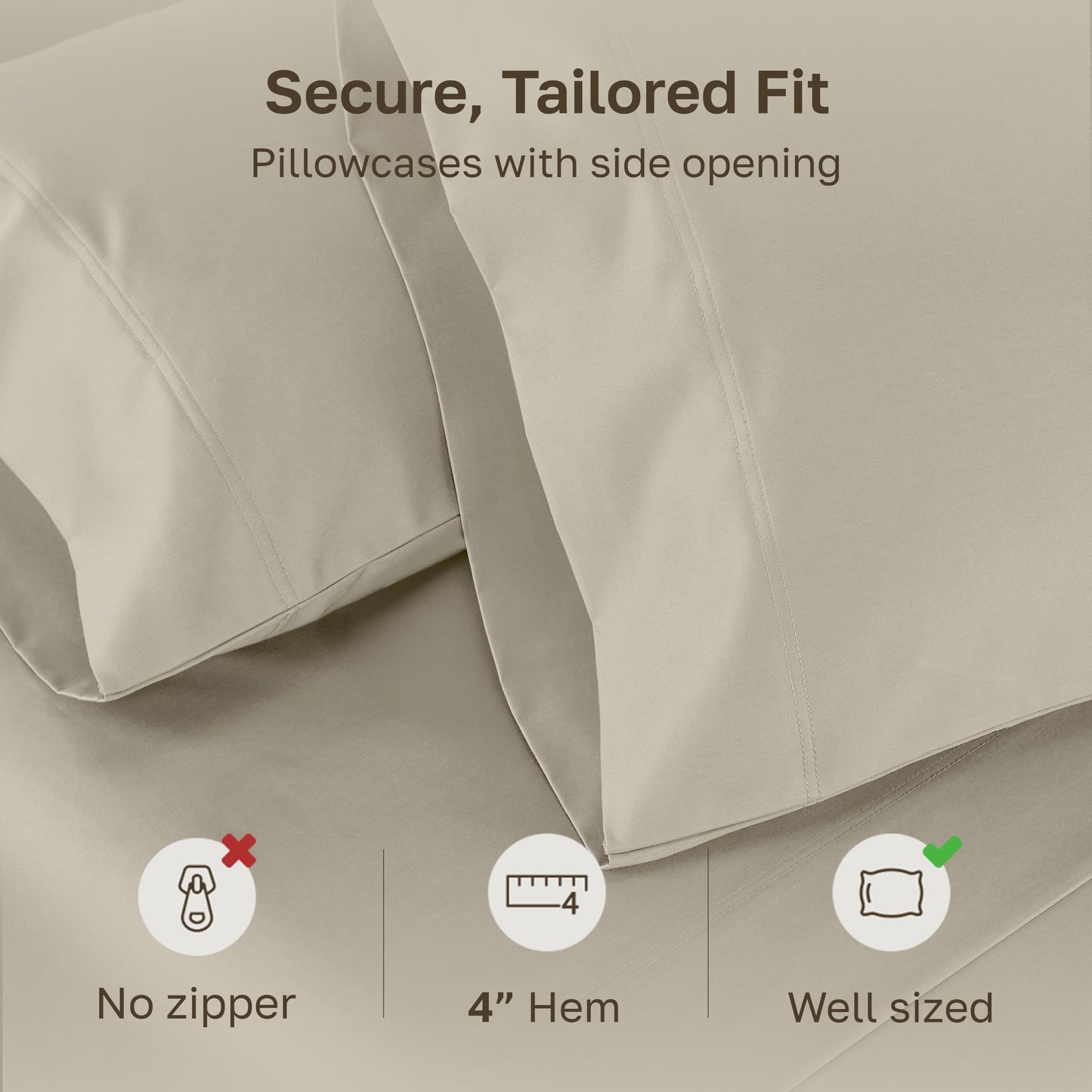 California Design Den 100% Cotton King Pillow Cases Set of 2, 800 Thread Count, Soft Pillow Cases Sateen, Fits King Size Pillows (Beige)