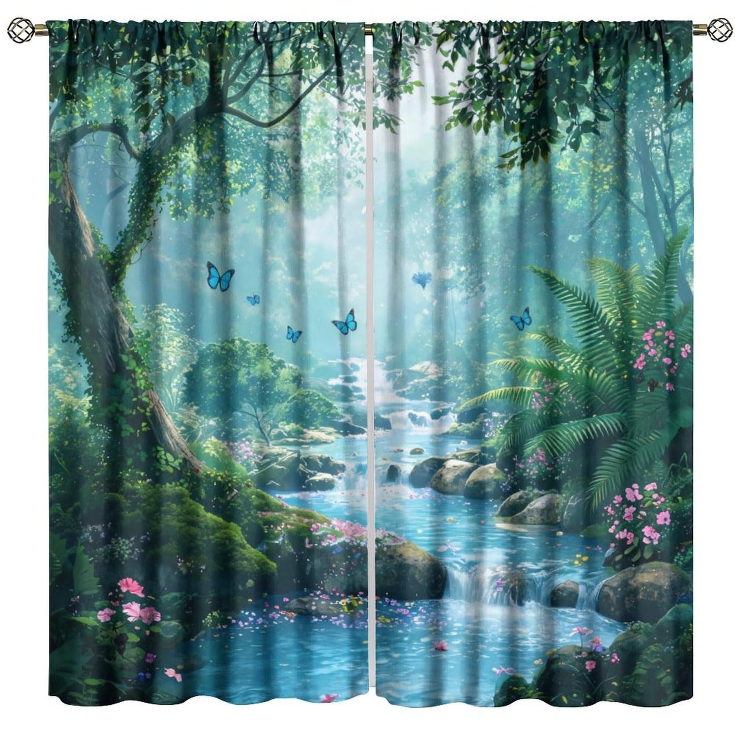 UFUH Nature Forest Curtains,Green Spring Scenery Landscape Blackout Window Treatments for Bedroom Living Room,2 Panels Set Total Size 42 x 45 Inch