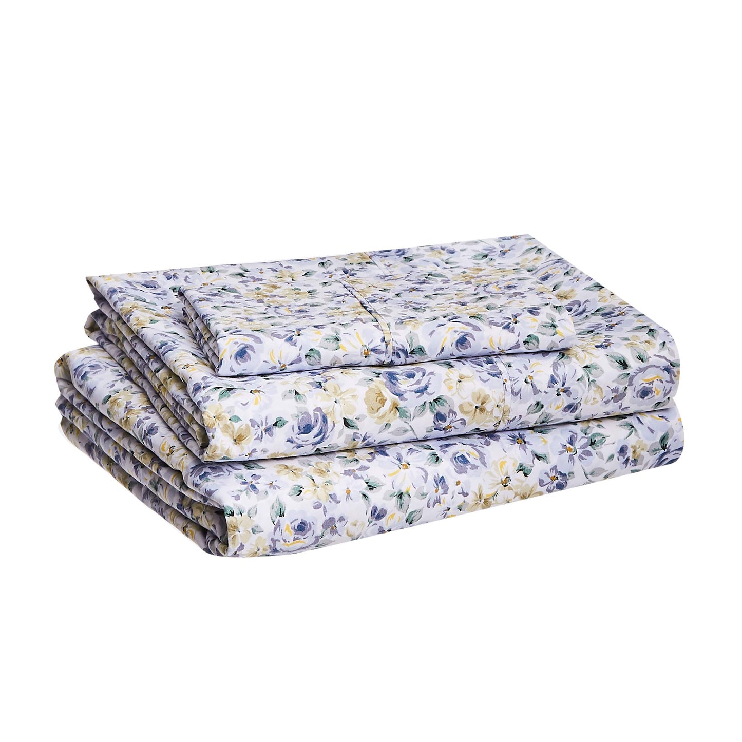 Amazon Basics Lightweight Super Soft Easy Care Wrinkle Free Breathable Brushed Microfiber 3 Piece Bed Sheet Set with 14-Inch Deep Pockets, Twin, Blue Floral, Kids, Men & Women Bedding