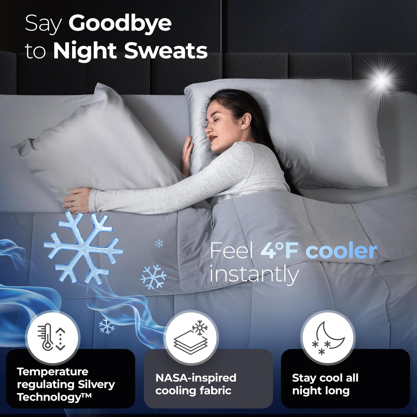 Silvery Silver-Infused Cooling Comforter – Award-Winning Self-Cooling Blanket for Hot Sleepers with Self-Cleaning Silvery Technology for Sweat-Free & Cool Sleep (Gray, Twin/Twin XL (68" x 90"))