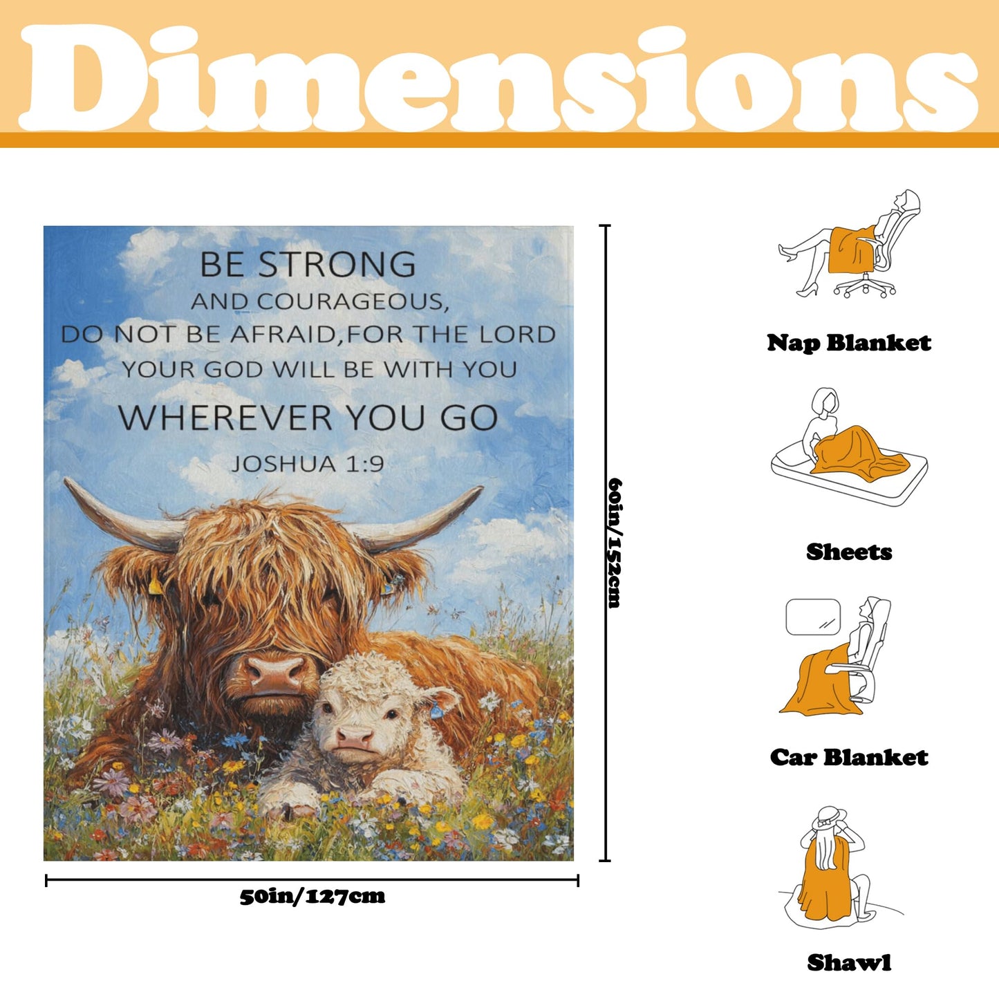 DKODKO Highland Cow Cozy Warm Throw Blanket - Plush & Durable Throw Blanket Religious Gifts for Mom,Dad,Friends, Daughter,60''x 50''