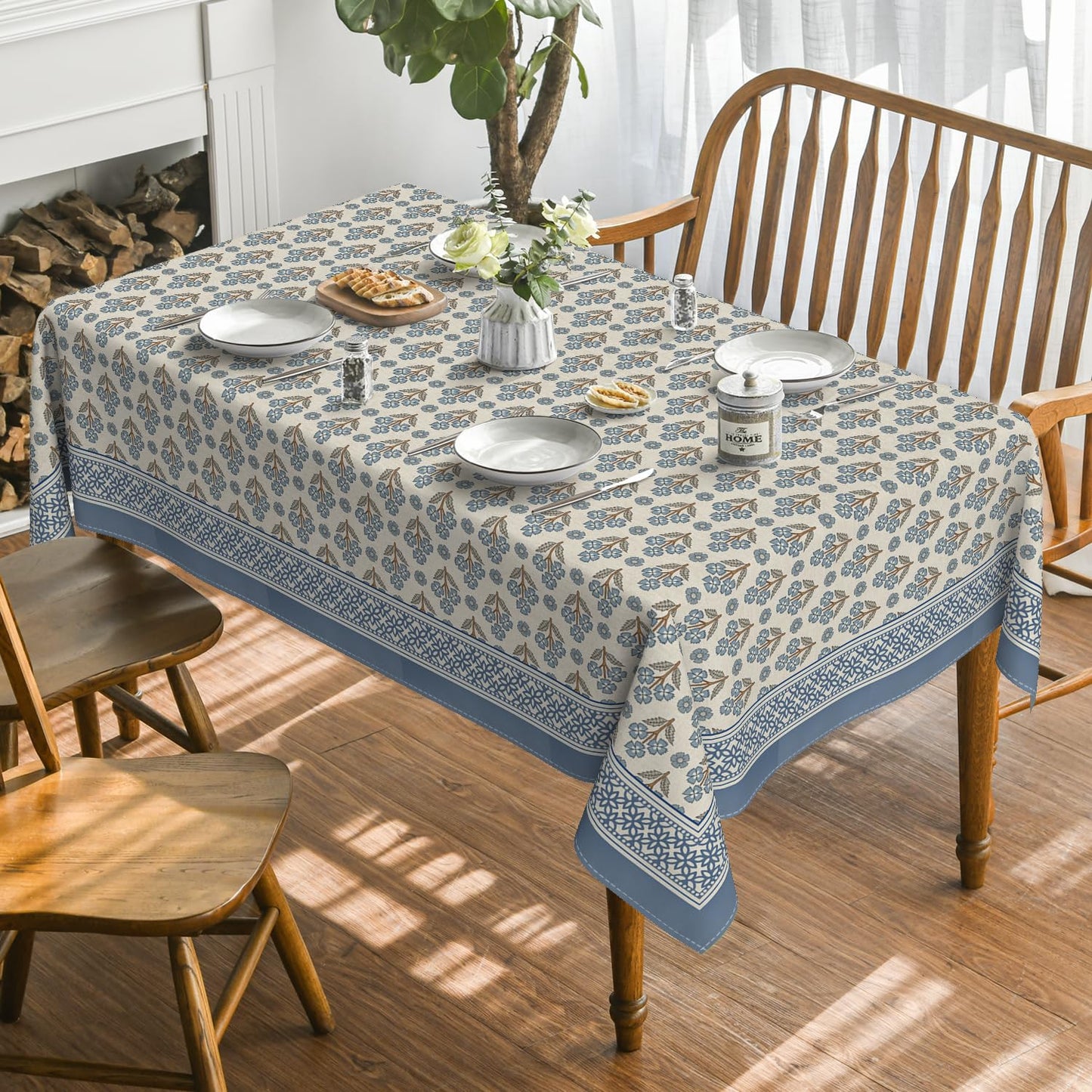 Horaldaily Spring Summer Tablecloth, 60×84 Inch Rectangular, Indian Block Print, Seasonal Washable Table Cover for Birthday Picnic Indoor and Outdoor Dining Decoration