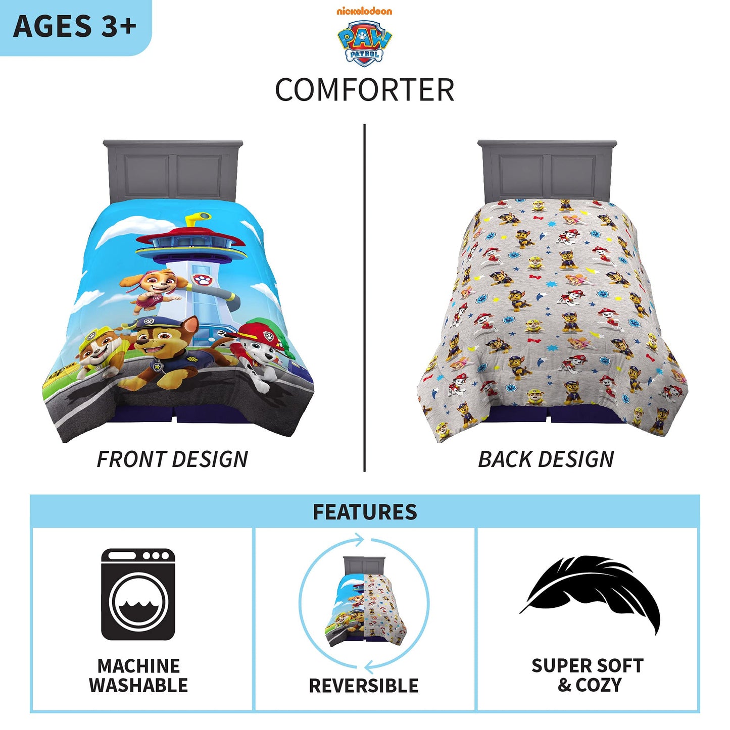 Franco Kids Bedding Super Soft Microfiber Reversible Comforter, Twin/Full, Paw Patrol