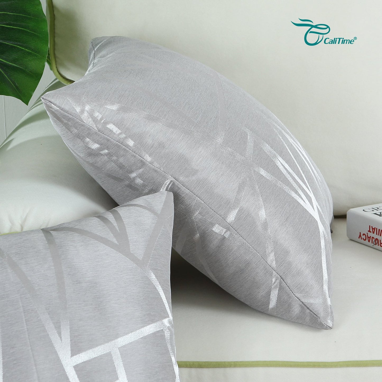 CaliTime Pack of 2 Throw Pillow Covers Cases for Couch Sofa Home Decor Modern Shining & Dull Contrast Triangles Abstract Lines Geometric 18 X 18 Inches Silver Gray