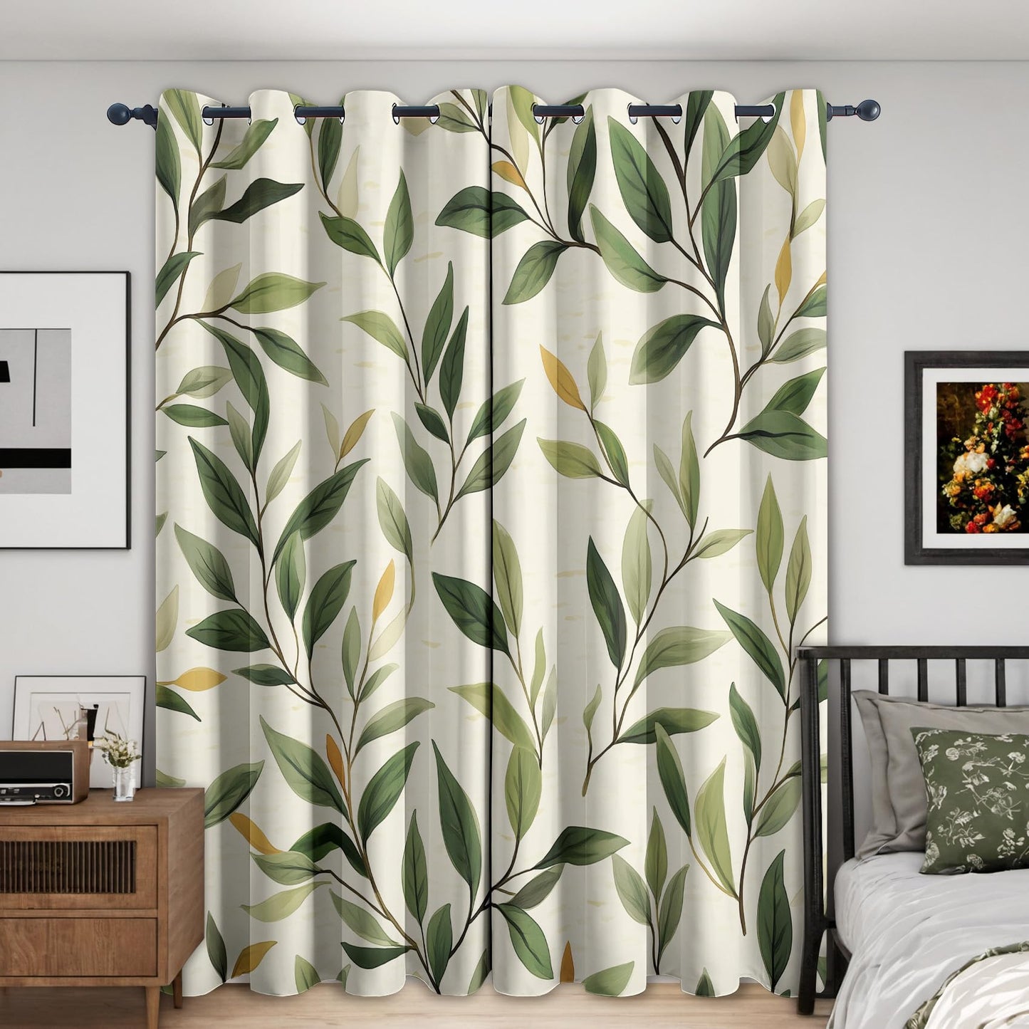 MOBEITI Green Leaf Curtains for Bedroom - Botanical Blackout Curtains for Bedroom Living Room, Leaves Window Curtain, Leaf Home Decor Curtain, Drapes 63 Inches Long 2 Panels Set